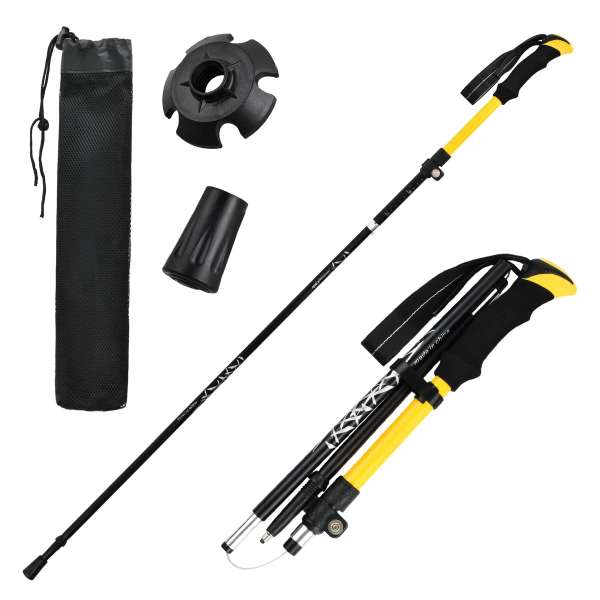 2 Piezas Palos Senderismo, Bastones de Senderismo Plegables, Bastón de Trekking Telescópicos, Bastones Marcha Nordica de Aluminio y EVA Mango para Senderismo Alpinismo Trail, 113-138cm