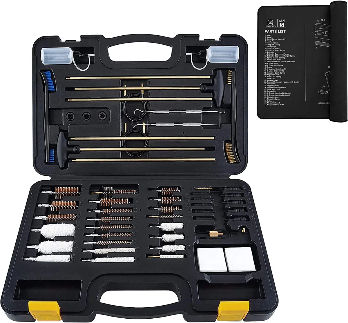 BOOSTEADY Juego de Limpieza de Armas Kits de Armas para la Mayoría de los Rifles Pistolas Escopetas Juego de Limpieza, Puntas de Armas y Cepillos con Tapete de Limpieza