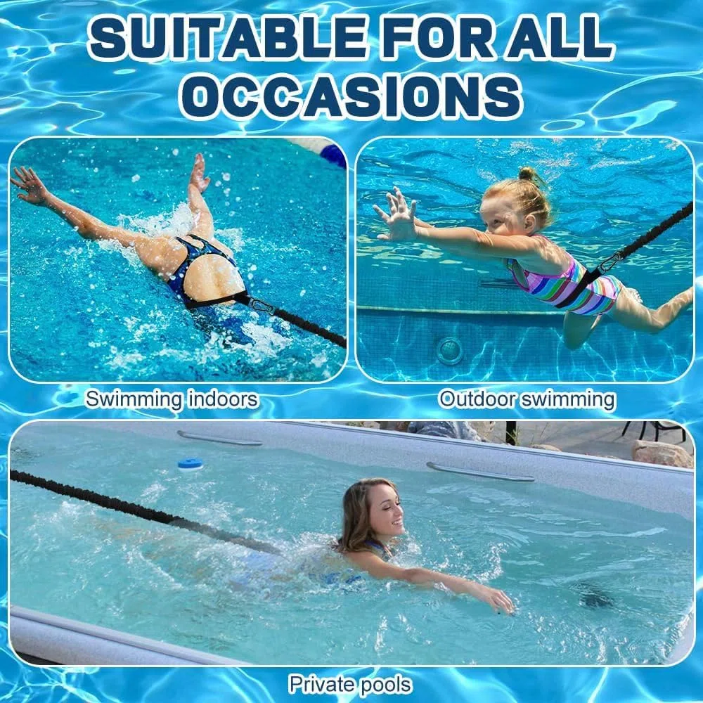 Cinturón de natación más ancho para piscina para adultos, 10 cm de ancho, 4-12 m, sistema de contracorriente ajustable para piscina con 2 hebillas de repuesto de acero inoxidable 304, adecuado para