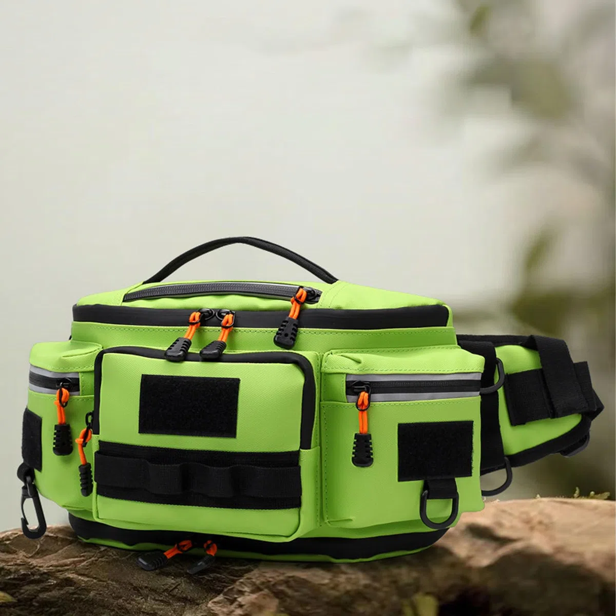 Tnfeeon Bolsa de Pesca con Cabestrillo de Tela Oxford, Riñonera para Aparejos, 36x15x19cm, Organizador Expandible de Múltiples Compartimentos con Ganchos Externos para Hombres, Pesca, Ciclismo,