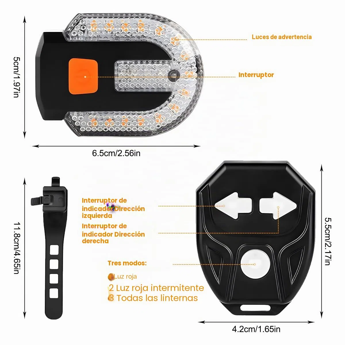 Luz Trasera Bicicleta Potente LED con Intermitentes y Mando – Luz Bicicleta Trasera Recargable USB, IPX4 Impermeable – Luces para Bicicletas, Luz Trasera Bicicleta Seguridad