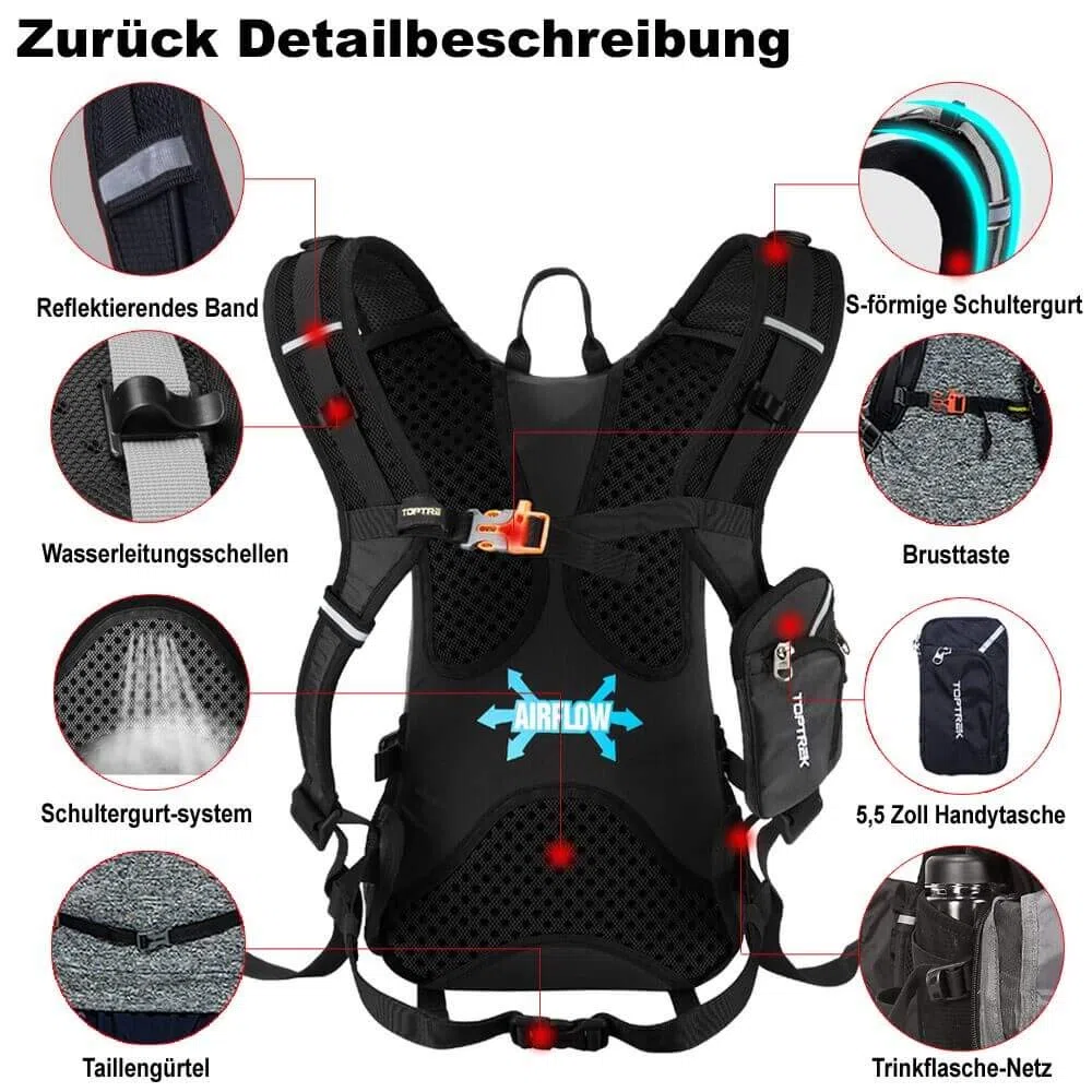 Toptrek - Mochila de Ciclismo de 18 l, Ultraligera con protección contra la Lluvia y Funda para Casco, Mochila de hidratación, Impermeable, Mochila de Ciclismo, Mochila de hidratación, para Hombre