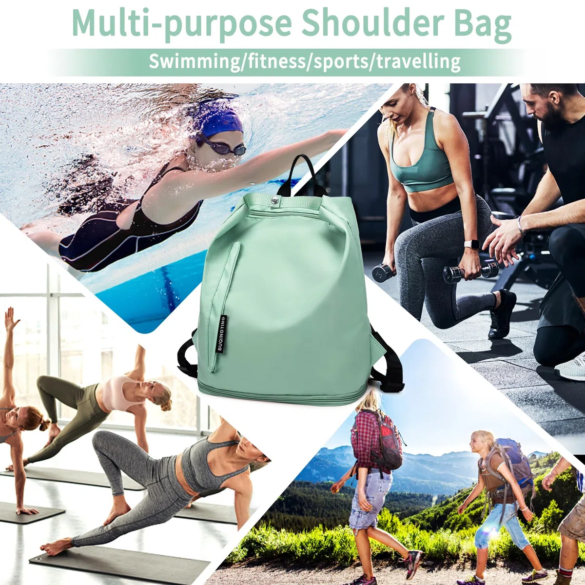 Mochila Deportiva Mujer Hombre Bolsa Viaje Impermeable Mochila Playa con Compartimento Zapatos/Bolsillo Húmedo Ajustable Casual Ligera Pequeña Bolsa Natación para Gimnasio Compras Fitness,Verde