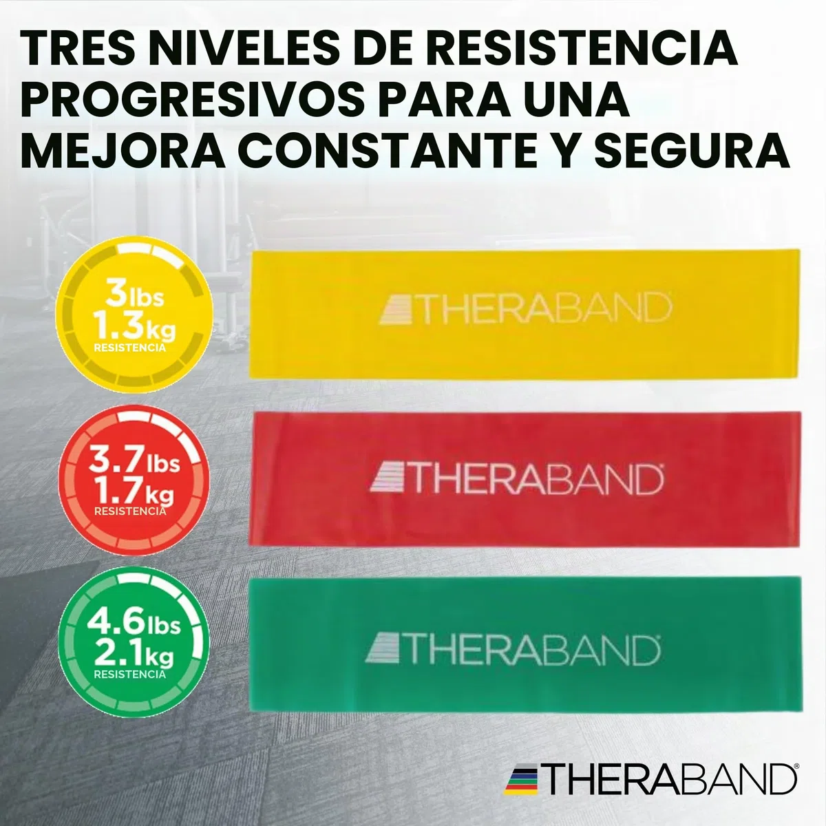 TheraBand Juego de 1,50 m, Banda de Fitness, Banda de Gimnasia, Banda elástica para Entrenamiento de Cuerpo Entero, Banda de Resistencia, Bandas de Entrenamiento para el hogar, Accesorios de Fitness
