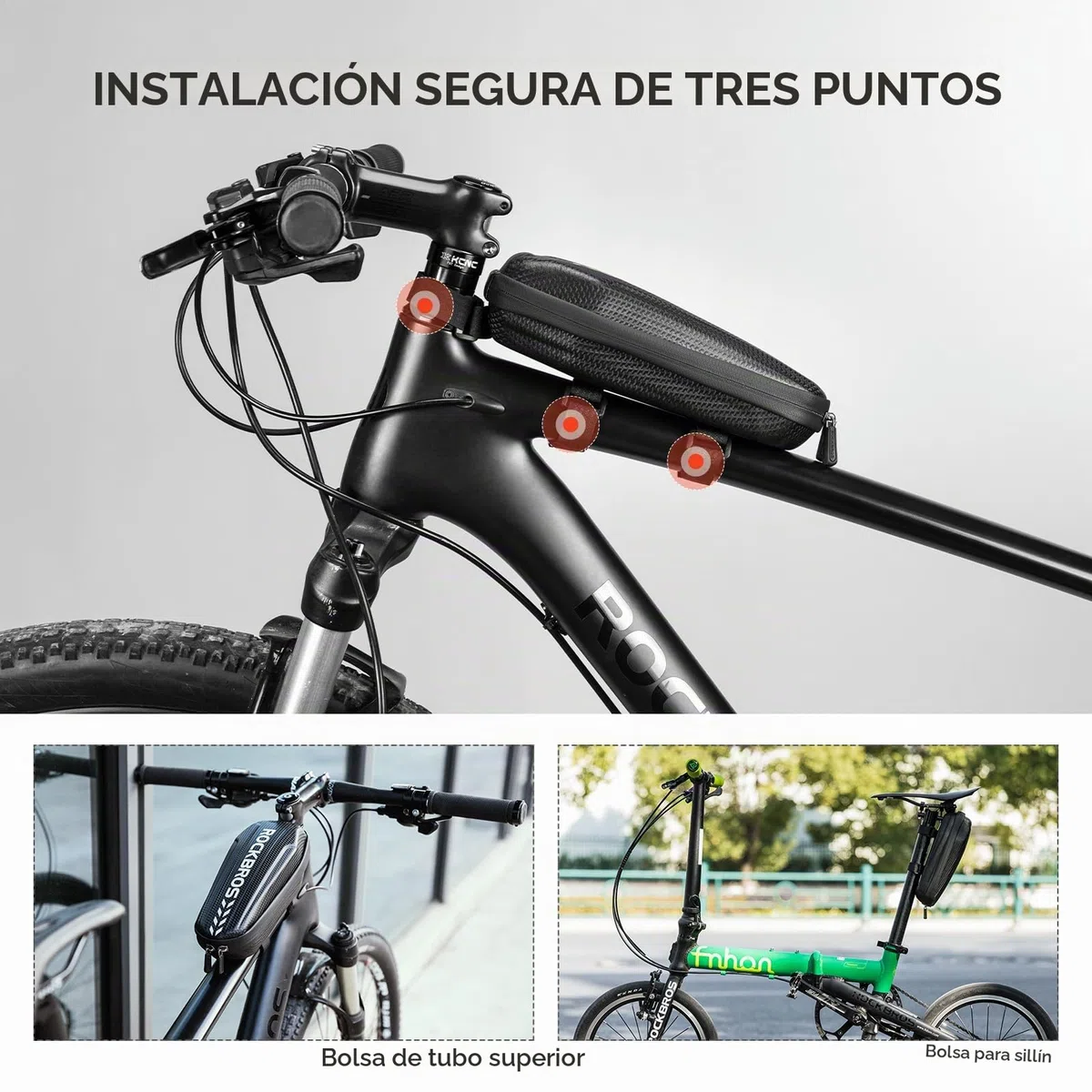 ROCKBROS Bolsa Cuadro/Sillín Bicicleta MTB Carretera Rígida a Prueba de Agua para Teléfono Móvil de 6,0/6,5 Pulgadas, Negro