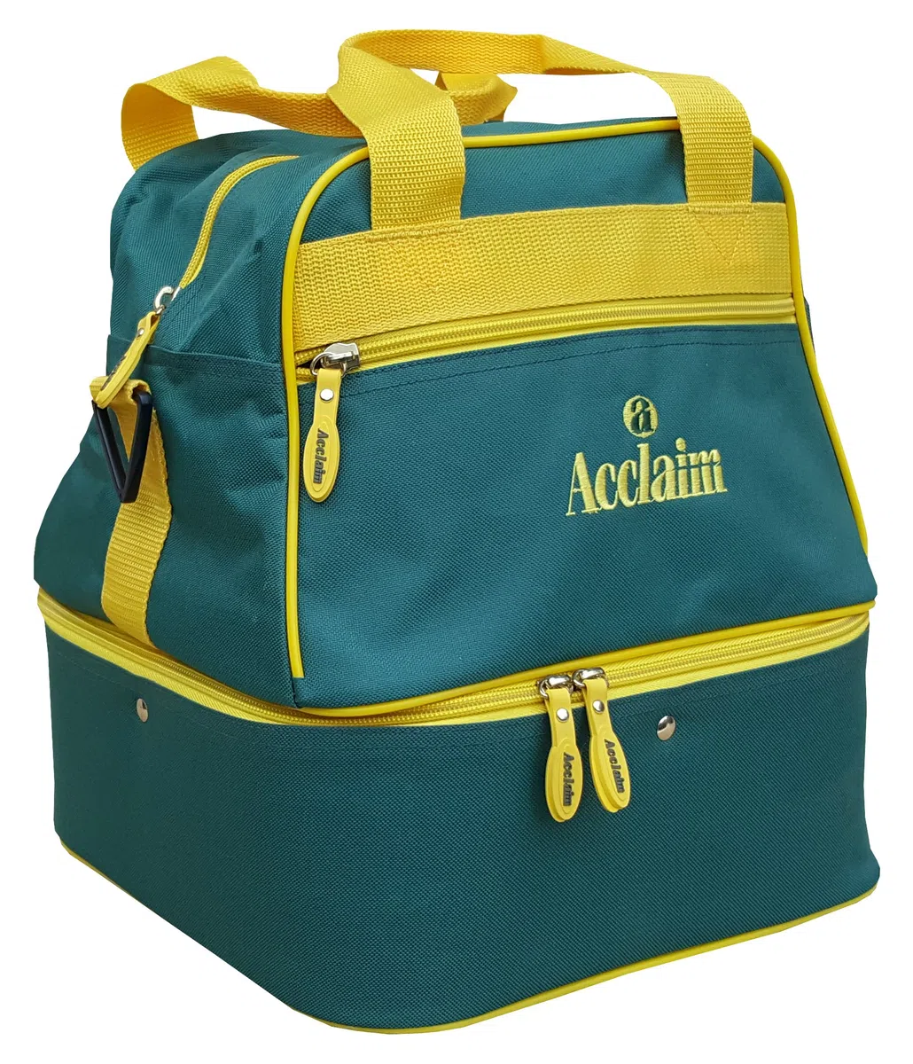 Acclaim Staple Nylon Cuatro niveles de césped plano verde alfombra corta taquilla Cuencos bolsa y portador de cuatro cuencos (botella verde/amarillo)