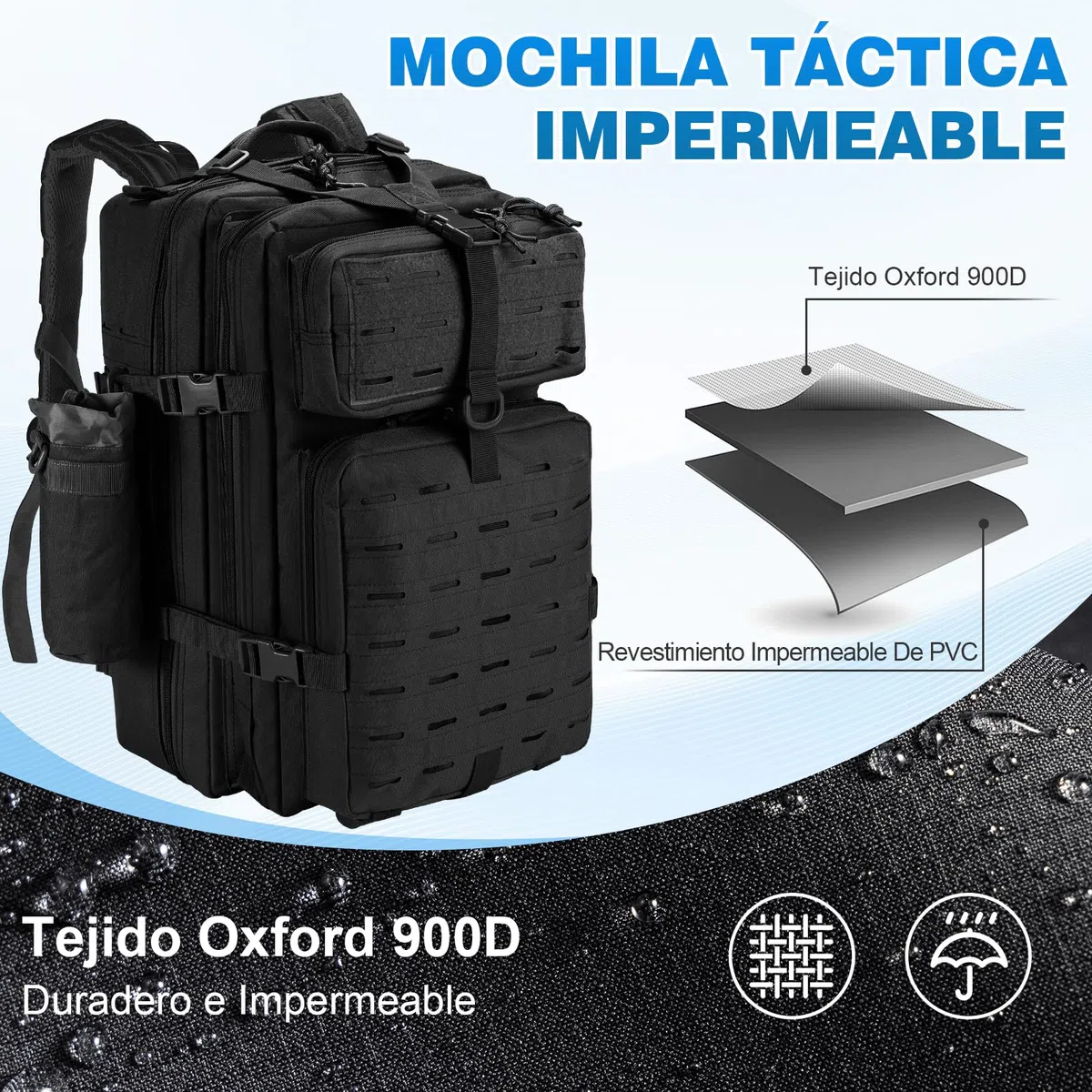 Mochila Táctica 45L Militar, Paquete de Asalto Molle de Gran Capacidad Impermeable Bolsa para Ejército, Mochilas de Marcha para Emergencias de 3 Días Caza Senderismo Acampada Actividad al Aire Libre