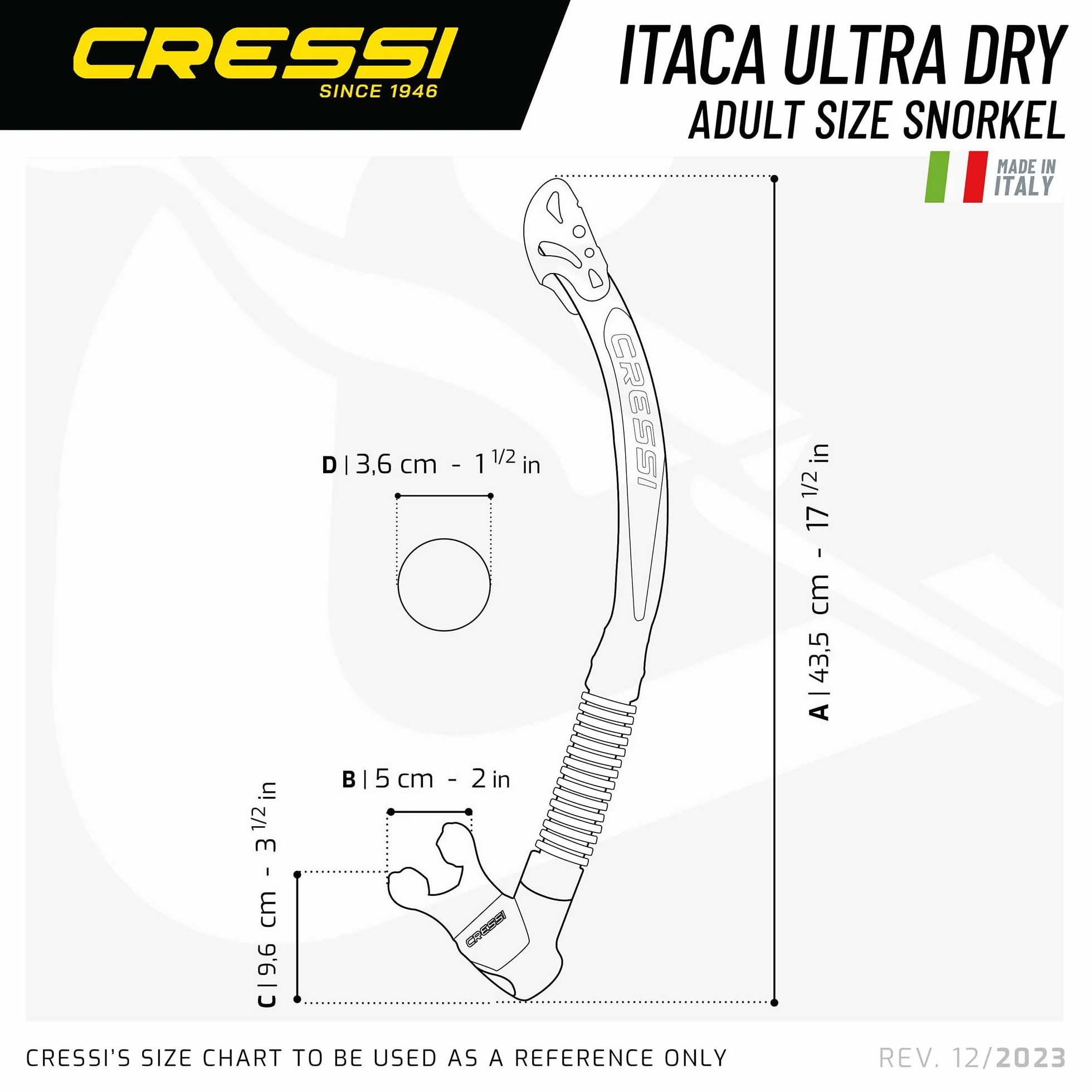 CRESSI Itaca Ultra Dry Snorkel - Tubo Respirador Seco, para Buceo y Esnórquel, Talla Única, Unisex Adulto