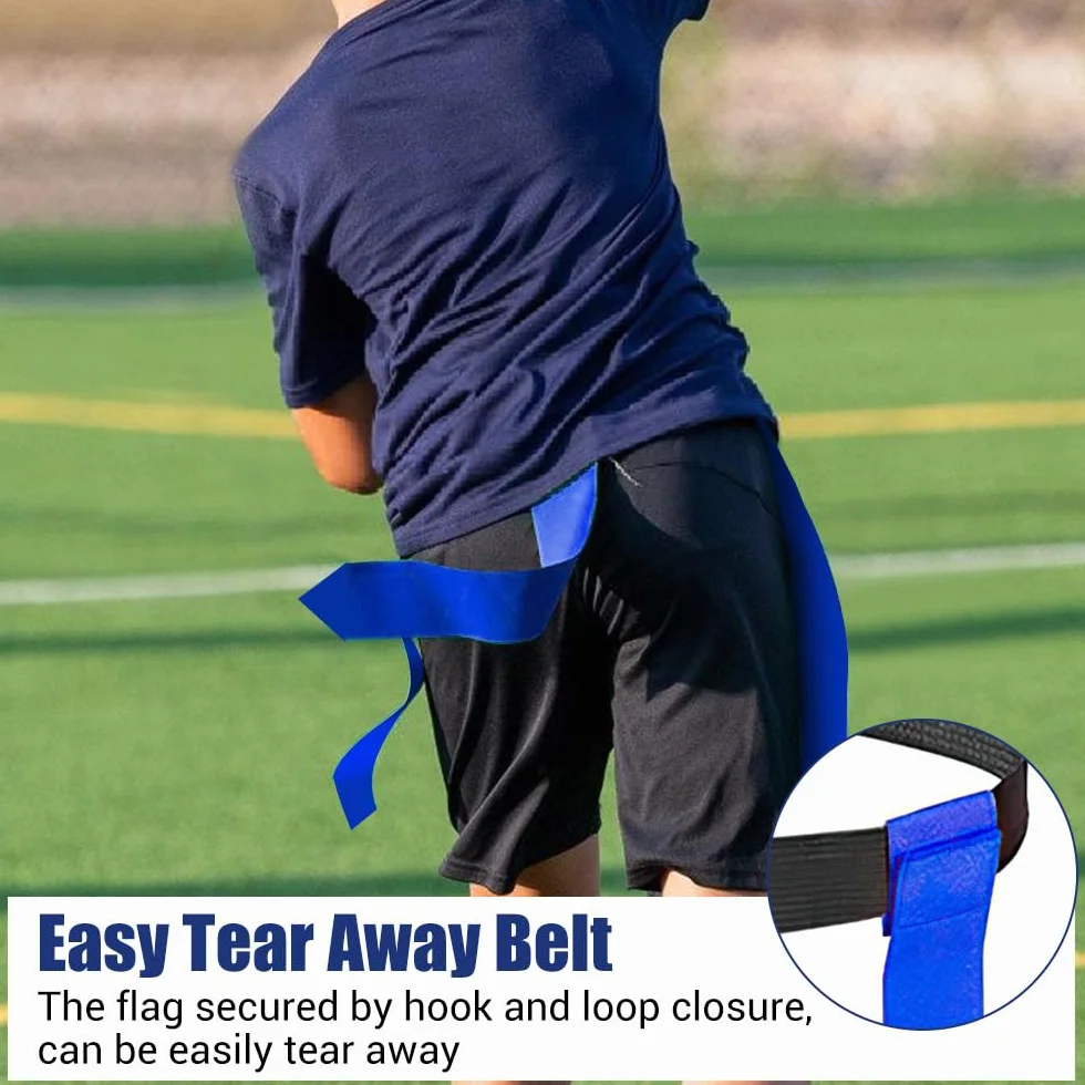 MiOYOOW - Juego de banderas de fútbol, 8 cinturones de fútbol con bandera ajustable, 24 banderas, rojo + azul, con bolsa de almacenamiento, accesorios para la competición de entrenamiento de los