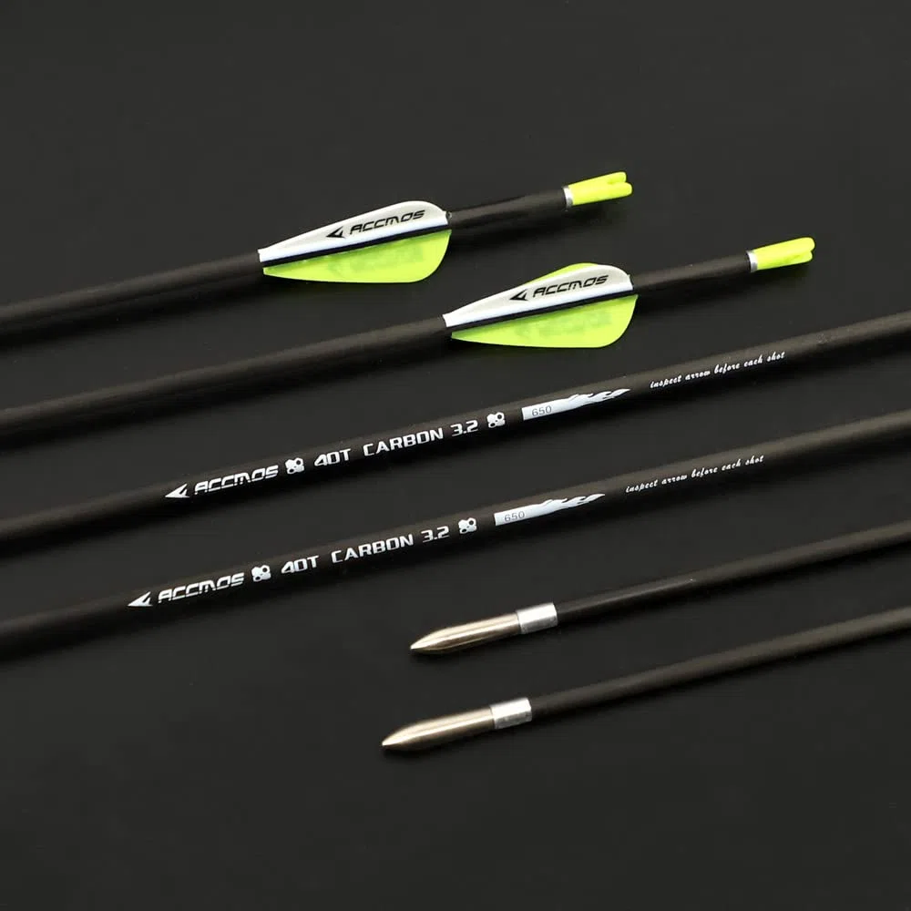 ACCMOS 12 pz Concurso Flechas de Práctica ID 3,2 mm 40T Flecha de Carbono Spine 350 400 450 500 550 600 650 700 750 800 850 900 1000 Tiro al Arco Flechas