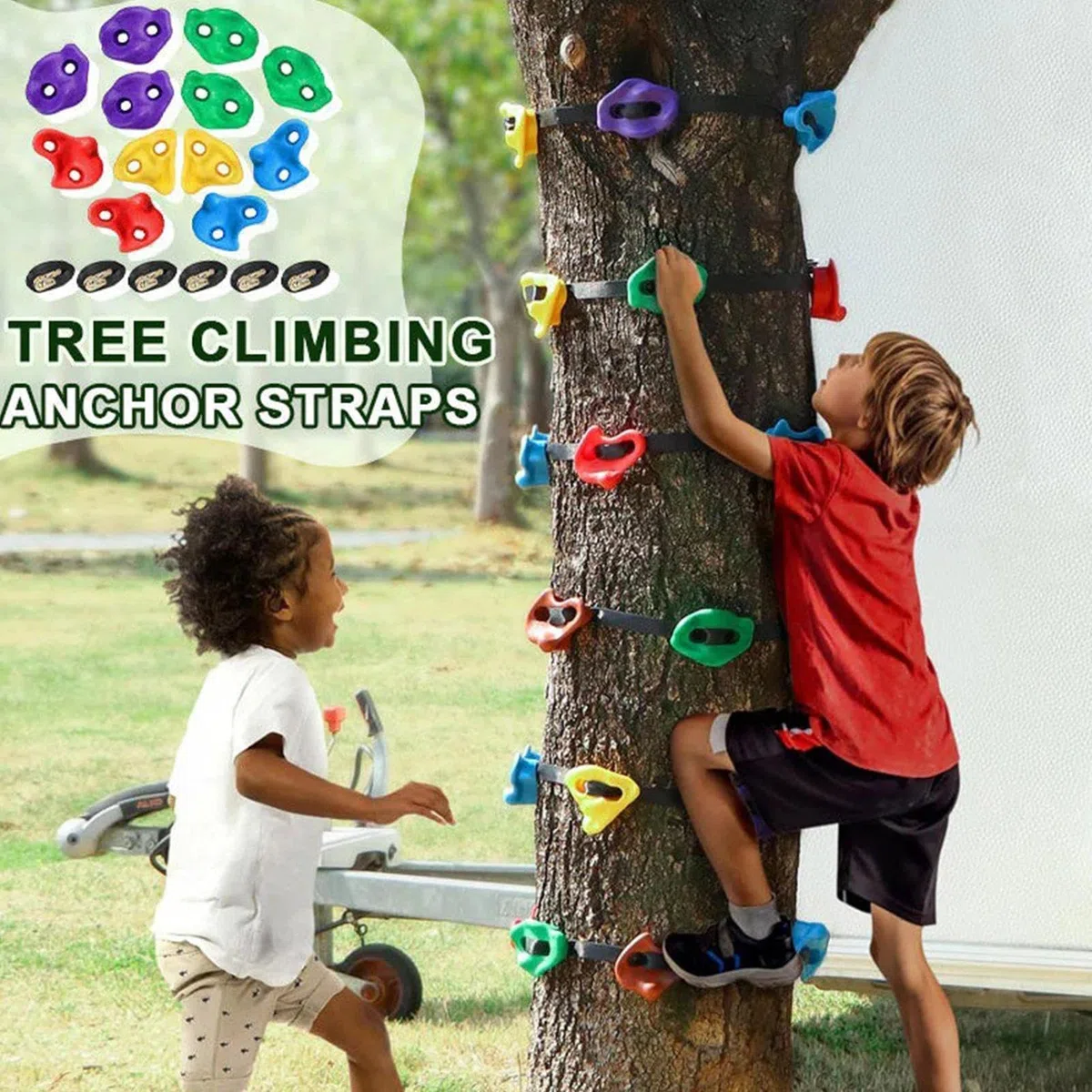 Presas de Escalada para Árbol,Set ligero de entrenamiento para circuito de obstáculos - Equipo de Entrenamiento para Circuito de Obstáculos - para Jardín Patio al Aire Libre Muro Infantil Niños Niñas