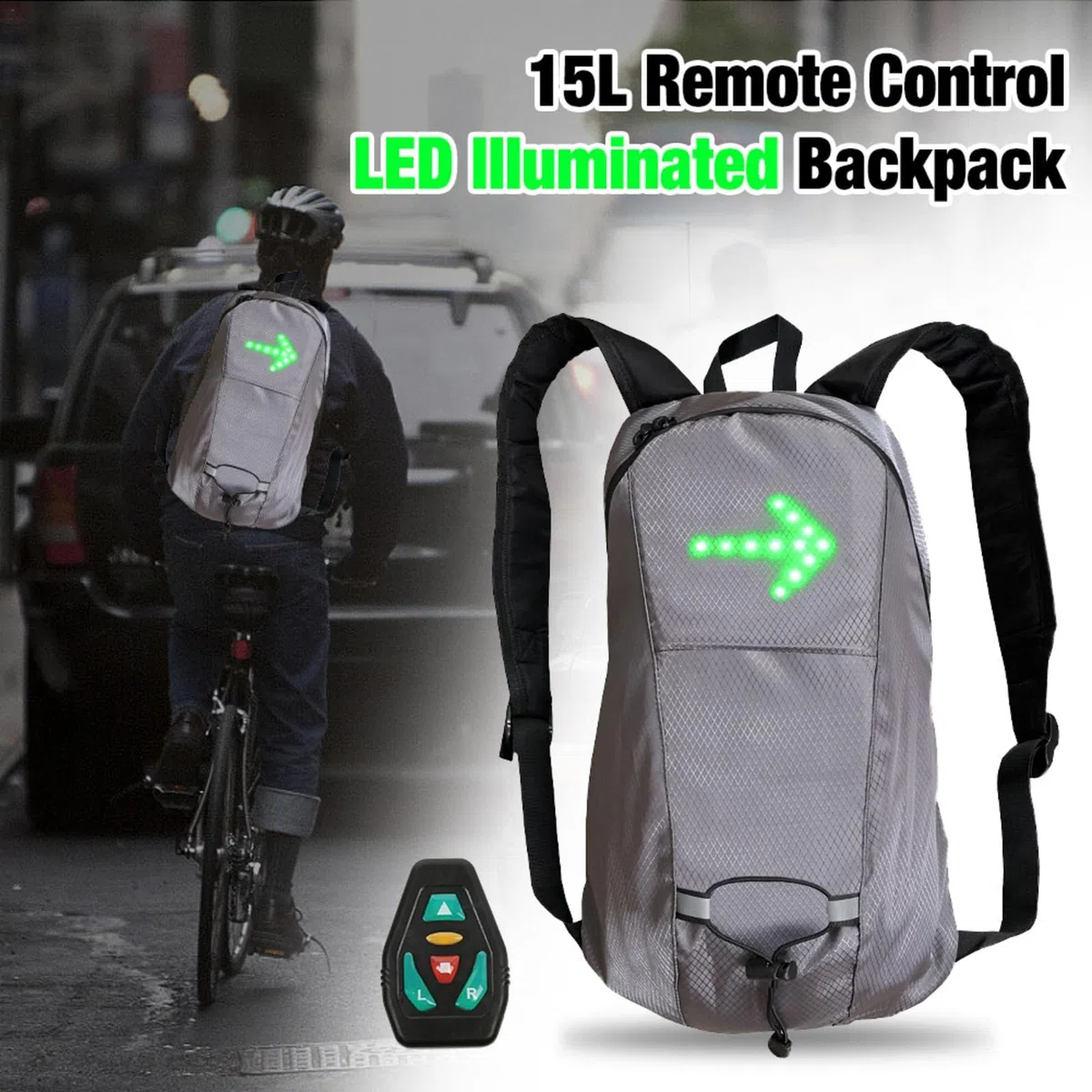 Mochila reflectante LED bicicleta 15 l intermitente 500 mAh USB recargable seguridad correr