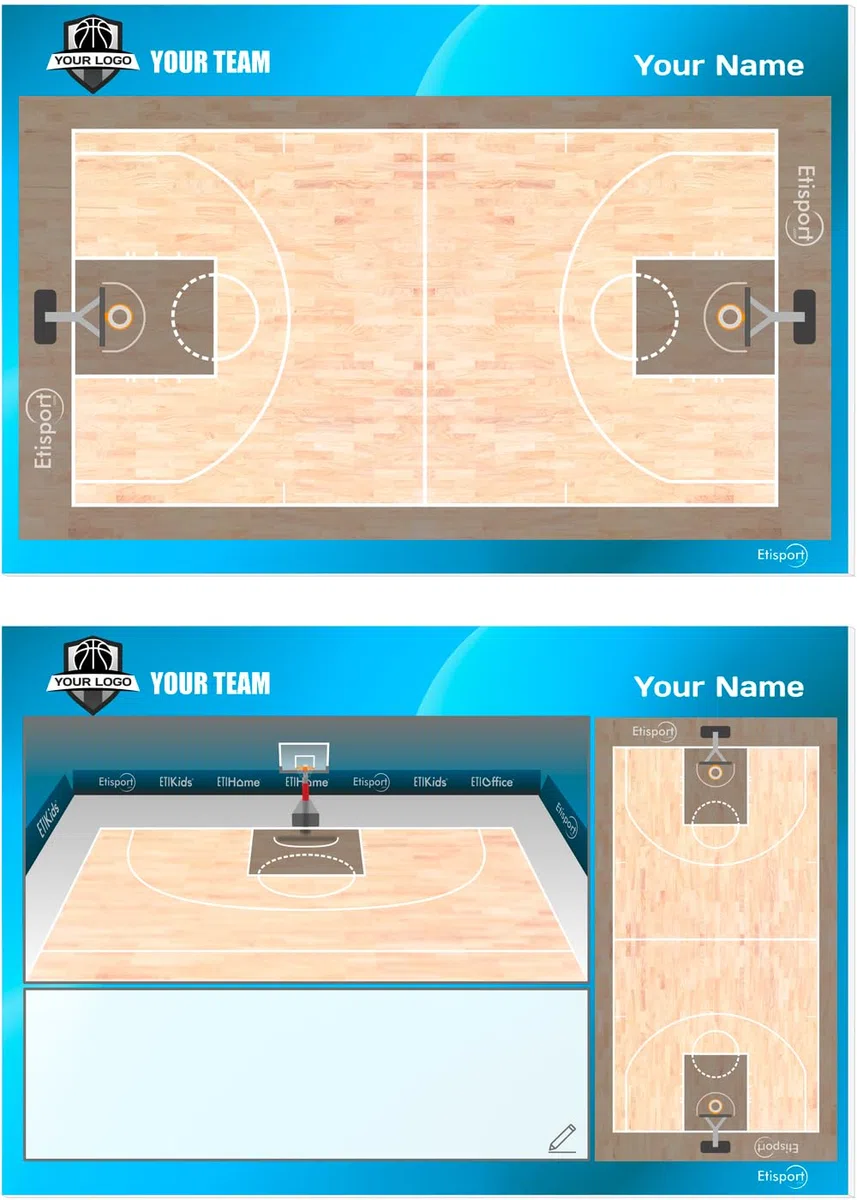 Pizarra táctica NBA Baloncesto para entrenador personalizada con nombre y escudo del club. Tablero de borrado en seco 30,5 x 20,5cm
