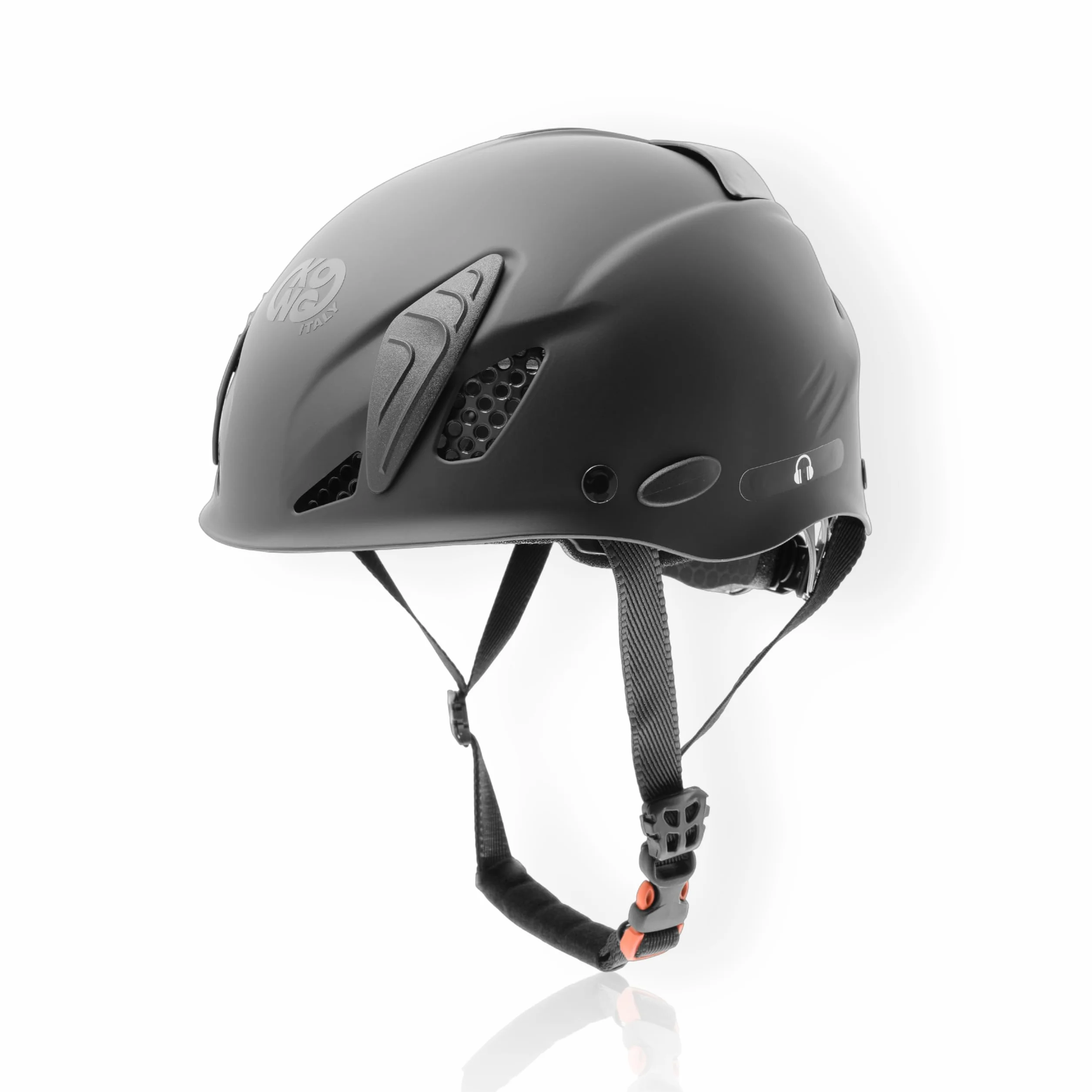 Kong. Mouse Sport - Casco de Escalada Compatible con Auriculares y Visera, Casco de Seguridad, CE EN 12492, 375 g, Talla única, Ajustable 52-64 cm, Color Negro Suave al Tacto