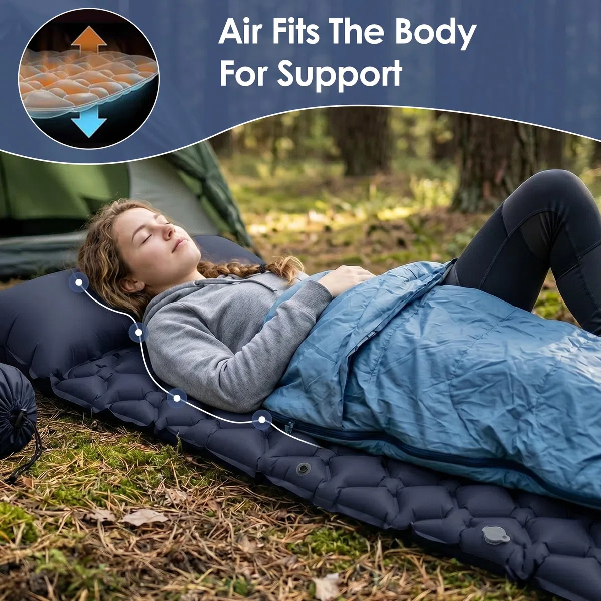 Journeyside Esterilla Camping Autoinflable,Colchoneta Autoinflable para Camping Individual, Esterilla Hinchable 190x60x5cm, Colchón de Camping Ligero de Nylon 40D,Impermeable para Senderismo y Outdoor