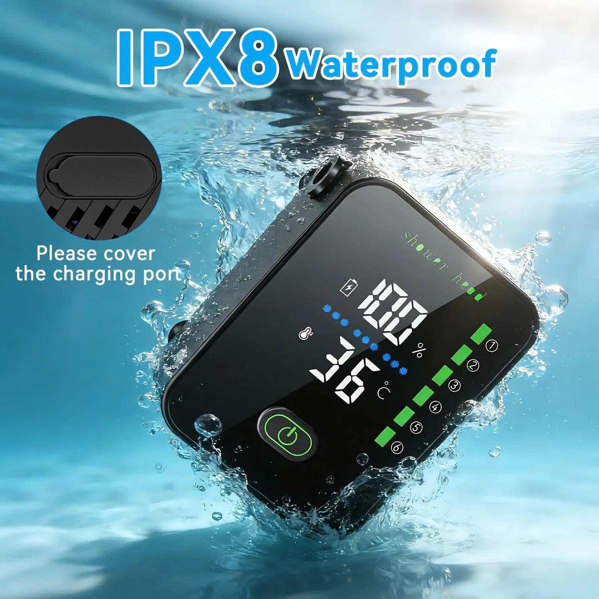 Ducha Portatil Camping 8000 mAh, IPX8 Ducha Camping con Bomba Digital Inteligente, Recargable Ducha Camper 3 Modos con 2m Manguera para Acampar, Jardín, Lavado de Coches, Mascotas, Viajes y Playa