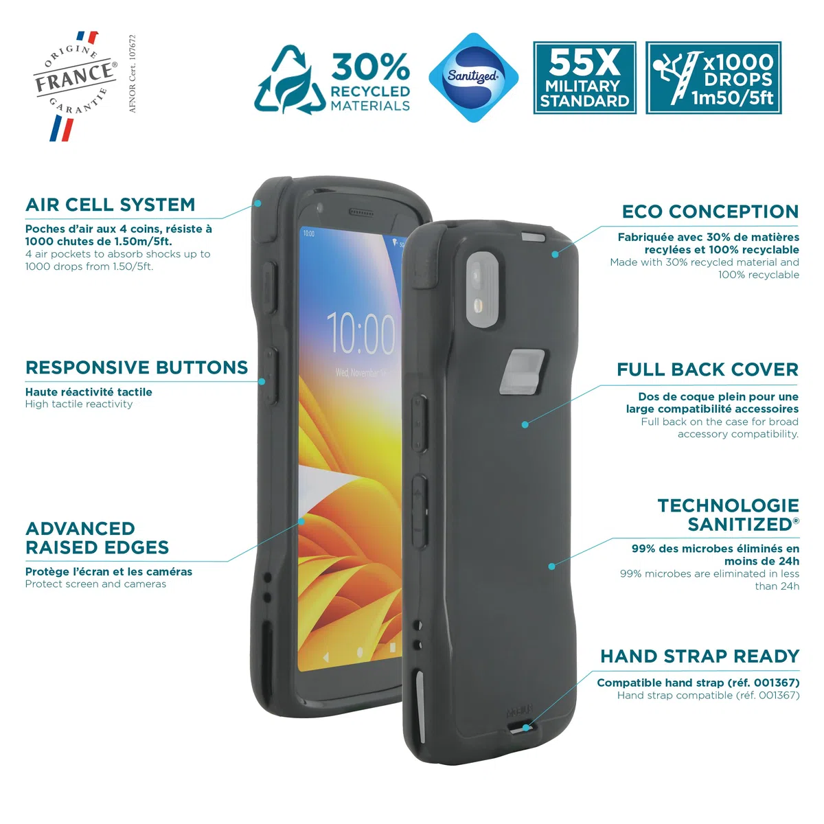 Mobilis Funda para Zebra TC22 & TC27 (Parte Posterior Cerrada), Protección contra Caídas Grado Militar Antigolpes, Carcasa Reforzada para Ordenador Móvil Compatible Estación de Carga