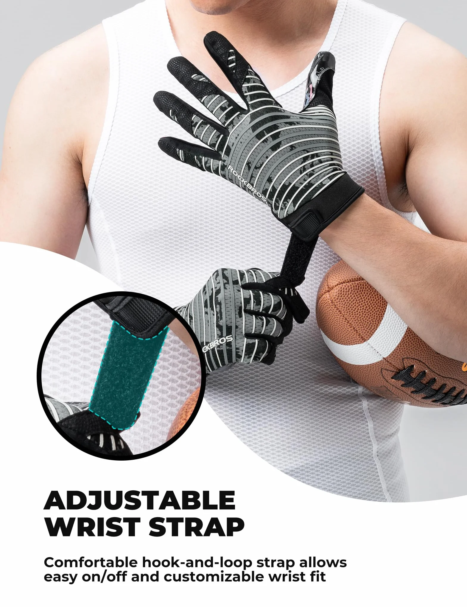 ROCKBROS Guantes de Fútbol Americano para Hombre y Mujer, Antideslizantes, Transpirables y Elásticos, Guantes de Entrenamiento y Recepción para Agarre Seguro en Deportes con Balón y Outdoor