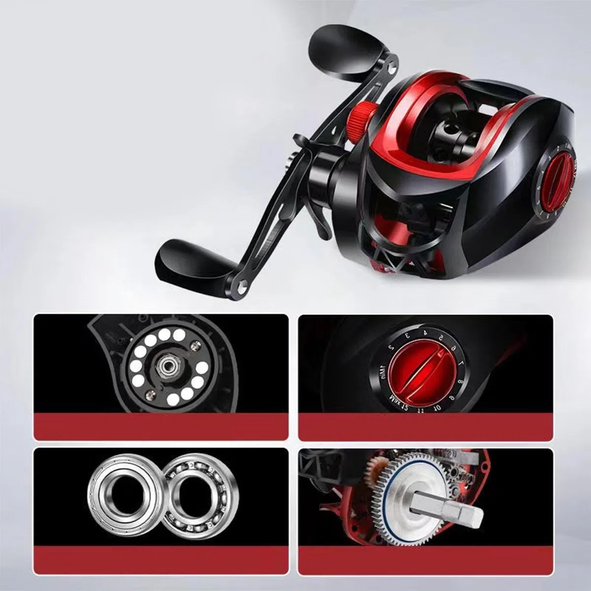 Carrete de pesca de baitcaster, de metal, potente, ligero, suave, para agua salada y agua dulce