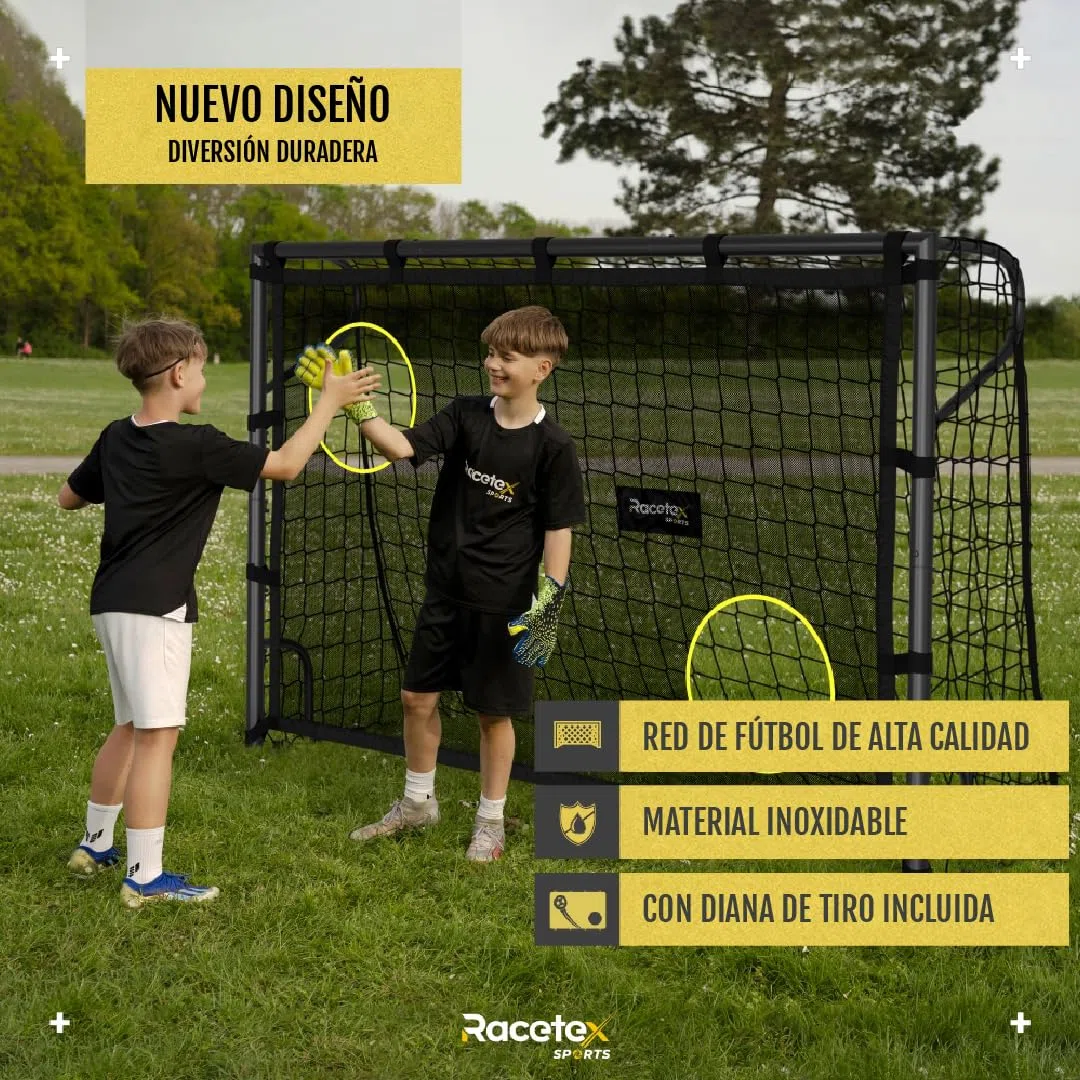 Racetex Portería de fútbol para jardín infantil [con puerta] – Portería de fútbol robusta para niños y adultos con marco de acero frontal y red de fútbol resistente a la intemperie – La portería de