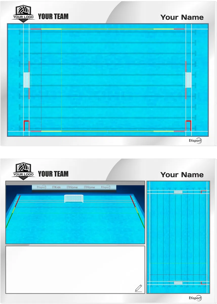 Pizarra táctica Waterpolo para entrenador personalizada con nombre y escudo del club. Tablero de borrado en seco 35 x 24cm
