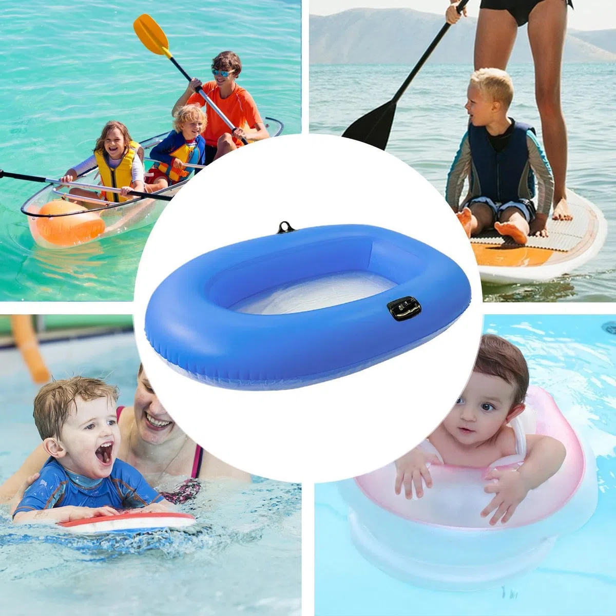Barco Hinchable para Piscina,Balsa Inflable con Fondo Transparente - Barca para Lago De 160 X 110 Cm para Niños Y Adultos para Relajarse Flotar Nadar Y Remar con Capacidad De 80 Kg