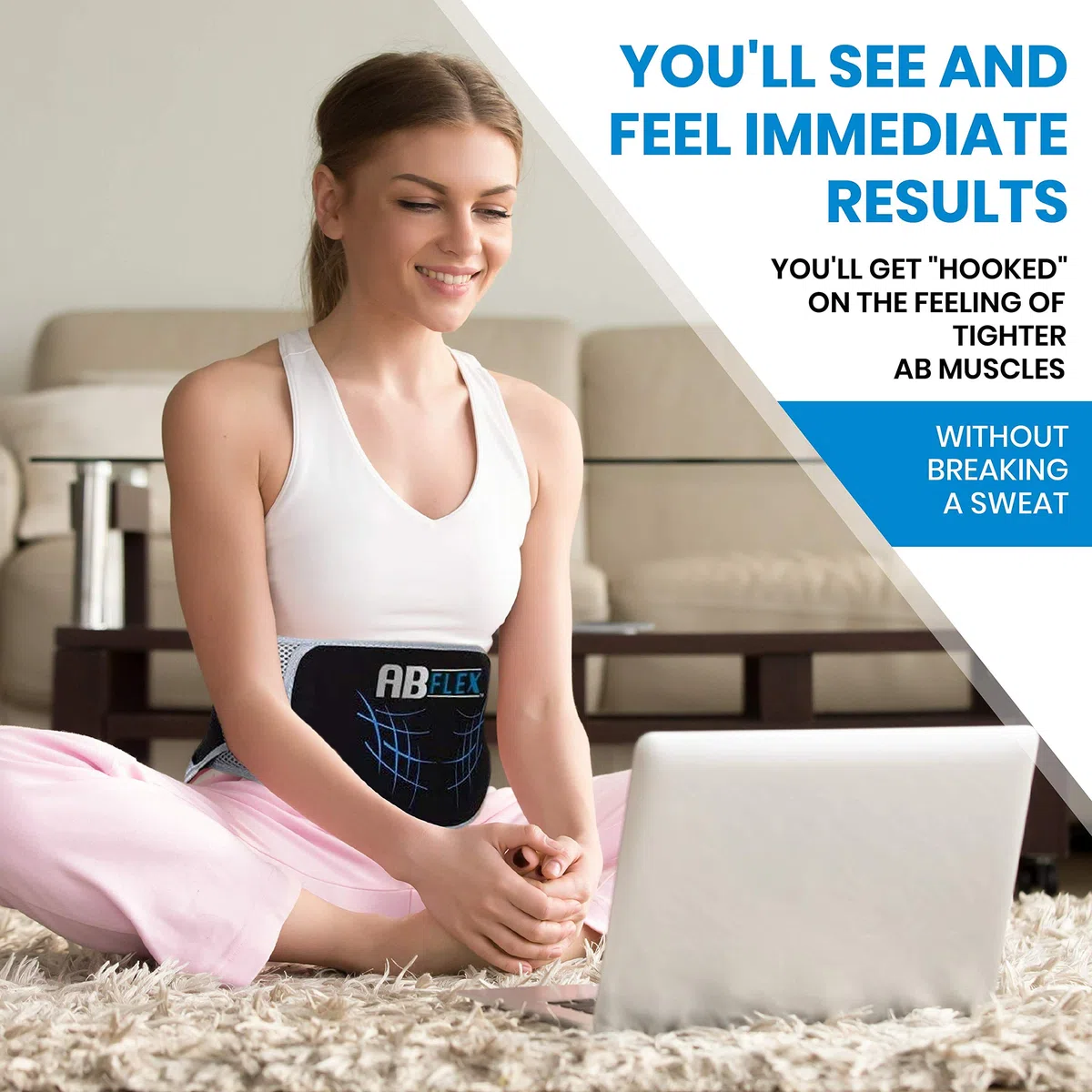ABFLEX Electroestimulador Muscular tonificar la Zona Abdominal, Mando a Distancia para un Ajuste rápido y Sencillo, 99 Niveles de Intensidad y 10 Ejercicios para Conseguir Resultados rápidos