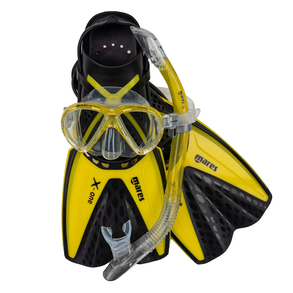 Mares Set Marea X-One – Kit de Snorkel Adulto con máscara de Silicona, Aletas Channel Thrust Ajustables sin Hebilla y Tubo Semi-seco ergonómico
