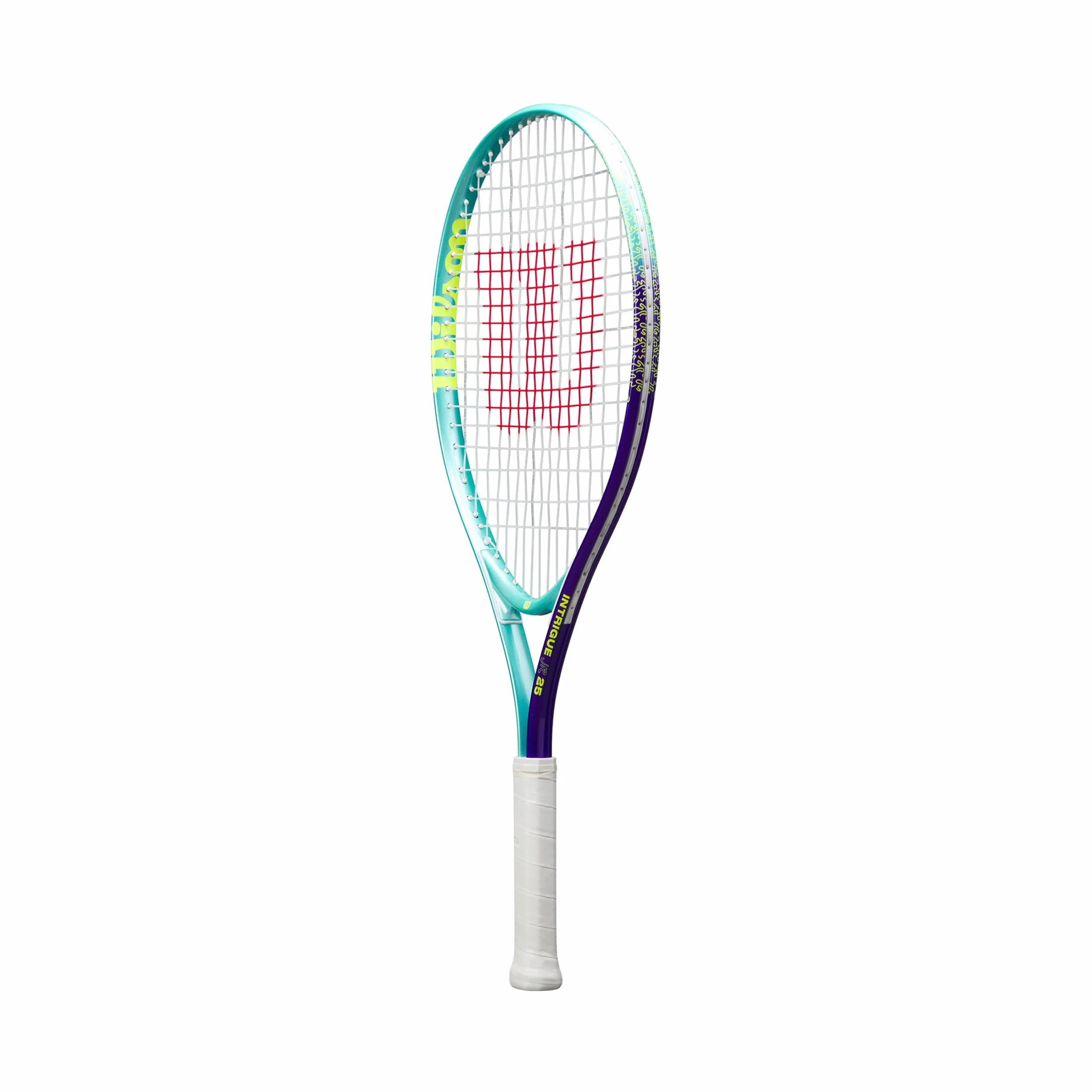 Raqueta de Tenis Wilson Intrigue Jr 25, Marco Ligero, Juego Estable y Golpes Potentes, Cuerdas Amigables para el Brazo, Color: Verde Azulado/Azul, Tamaño: 25