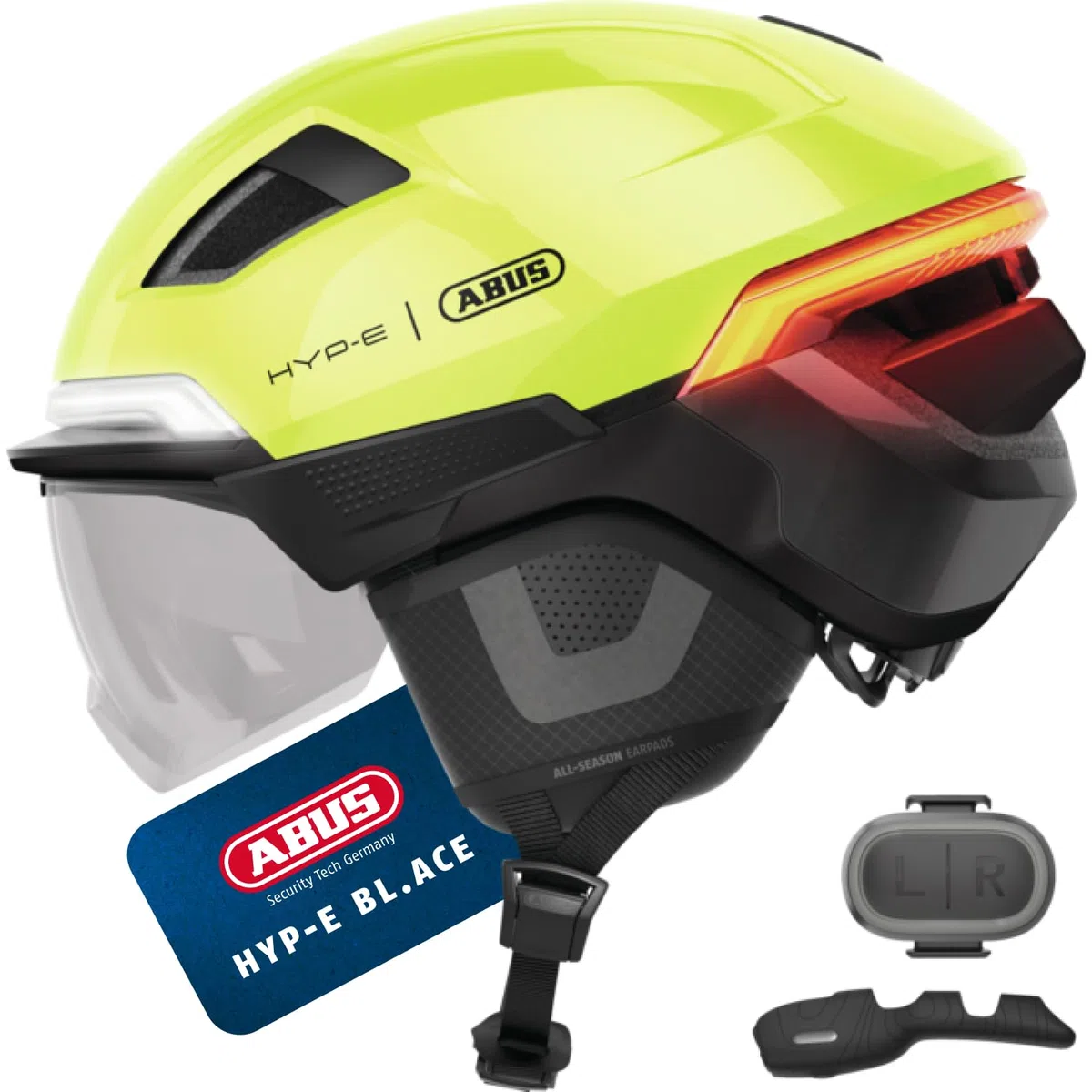 ABUS HYP-E B.Lace - Casco de Bicicleta con luz Delantera, Trasera y Intermitente y luz de Freno inalámbrica activable - con Visera y Orejeras - para Bicicleta eléctrica y S-Pedelec