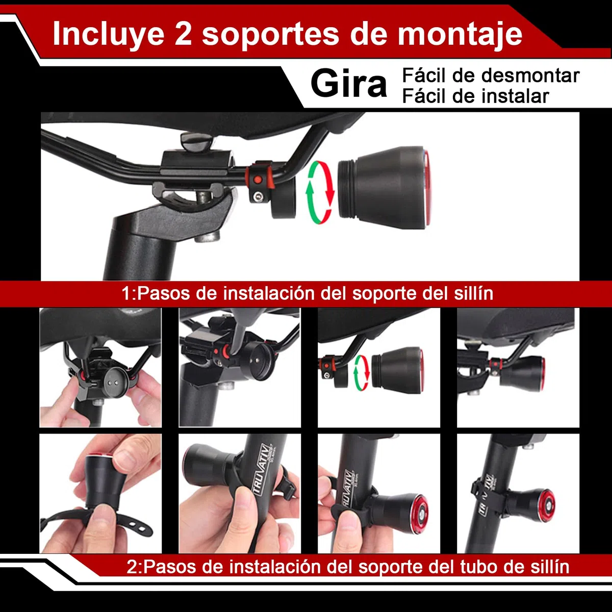EBUYFIRE Luz Trasera de Bicicleta Inteligente Recargable USB, Super Brillante Rojo Luz LED Bici, Impermeable, Faro Trasero Bici para Máxima Seguridad de Ciclismo