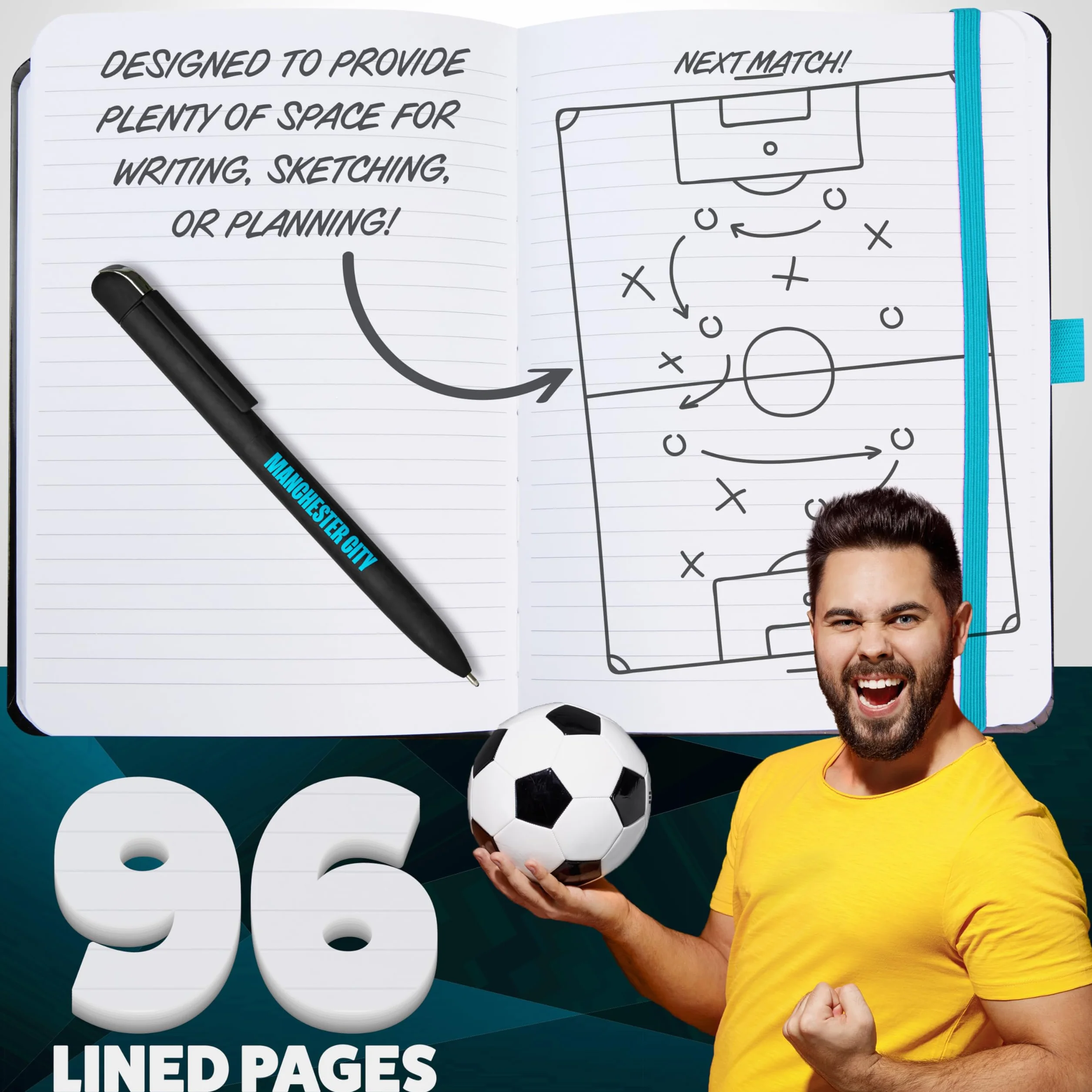 Manchester City F.C. Supporters' Gear Stationery Set A4 cuaderno y bolígrafo, regalos