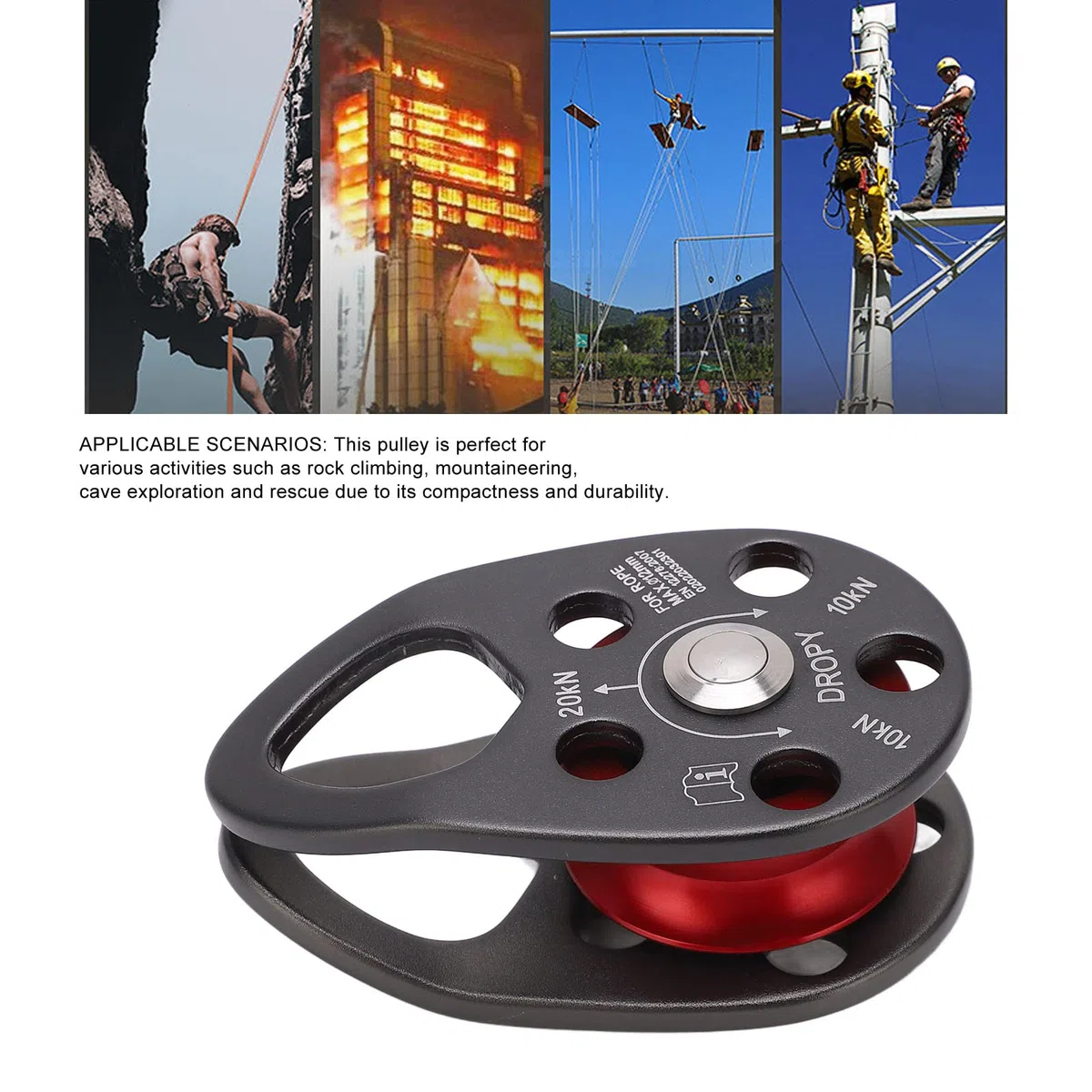 Drfeify Polea de Escalada en Roca, Polea Oscilante Fija única de Metal Resistente Portátil para Exteriores