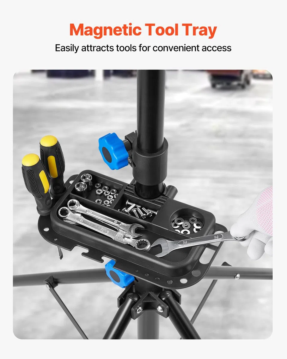 VEVOR Soporte de Reparación de Bicicletas, Resistente, 30 kg, con Altura Ajustable 83 a 147 cm y Bandeja Magnética para Herramientas, para Bicicletas de Montaña y Carretera, 955 x 940 x 1505 mm