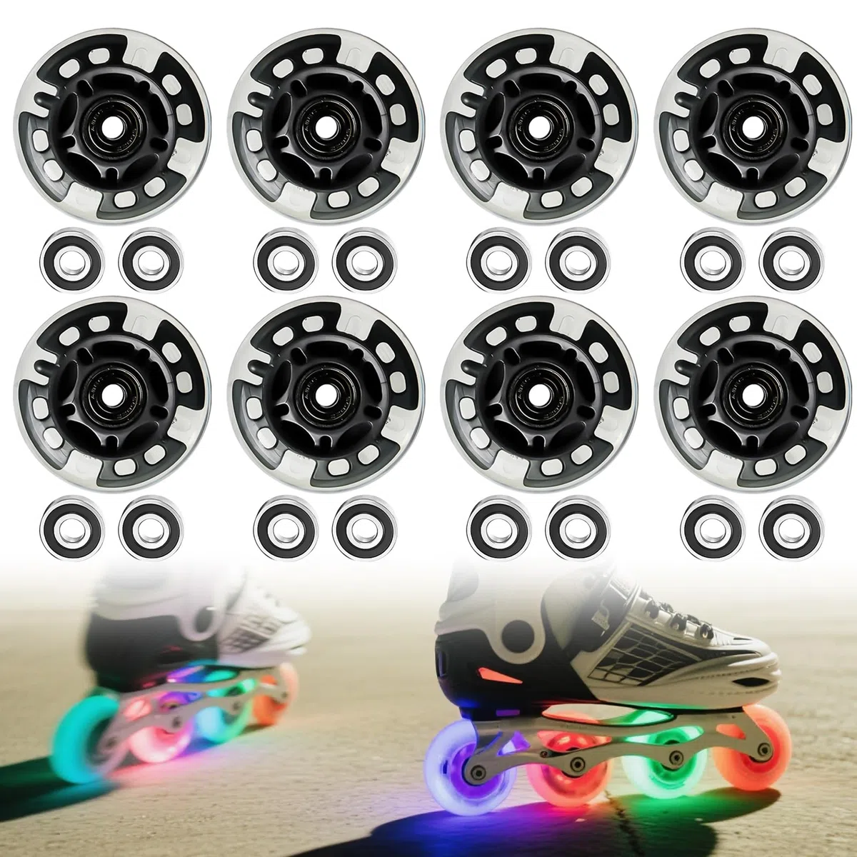 PORFOYO Ruedas para patines en línea, 8 unidades, 76 mm, ruedas universales de poliuretano para todo tipo de patines (76 mm)