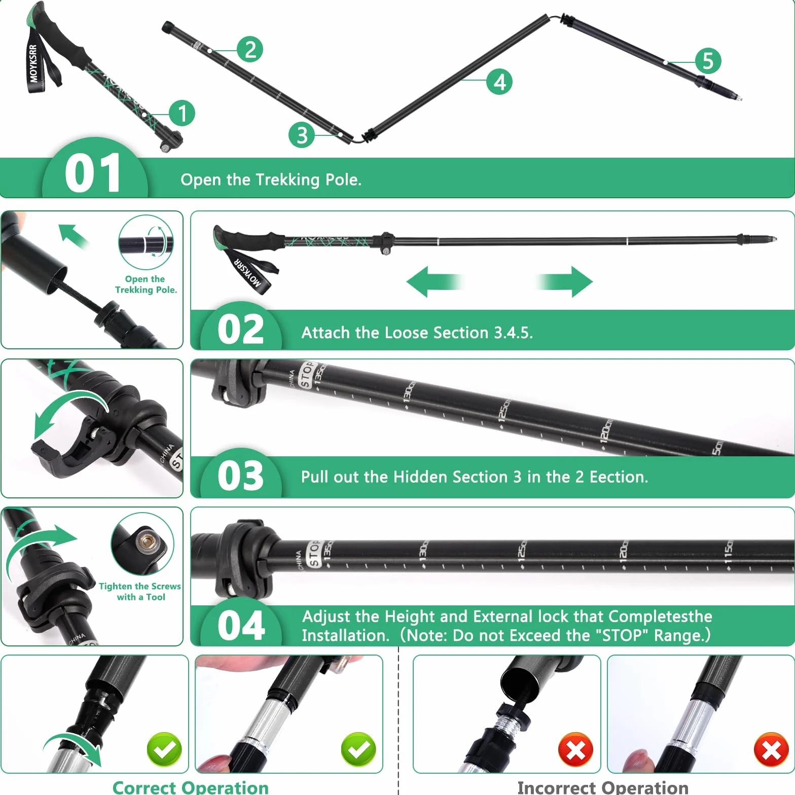 MOYKSRR Bastones de Senderismo Bastones Trekking Plegables, 2pcs Bastones Marcha Nordica Plegables, Ajustar la Longitud 108-135CM, Bastones Trekking Carbono e Alluminio,Caminar, Montaña, Trail Viaje