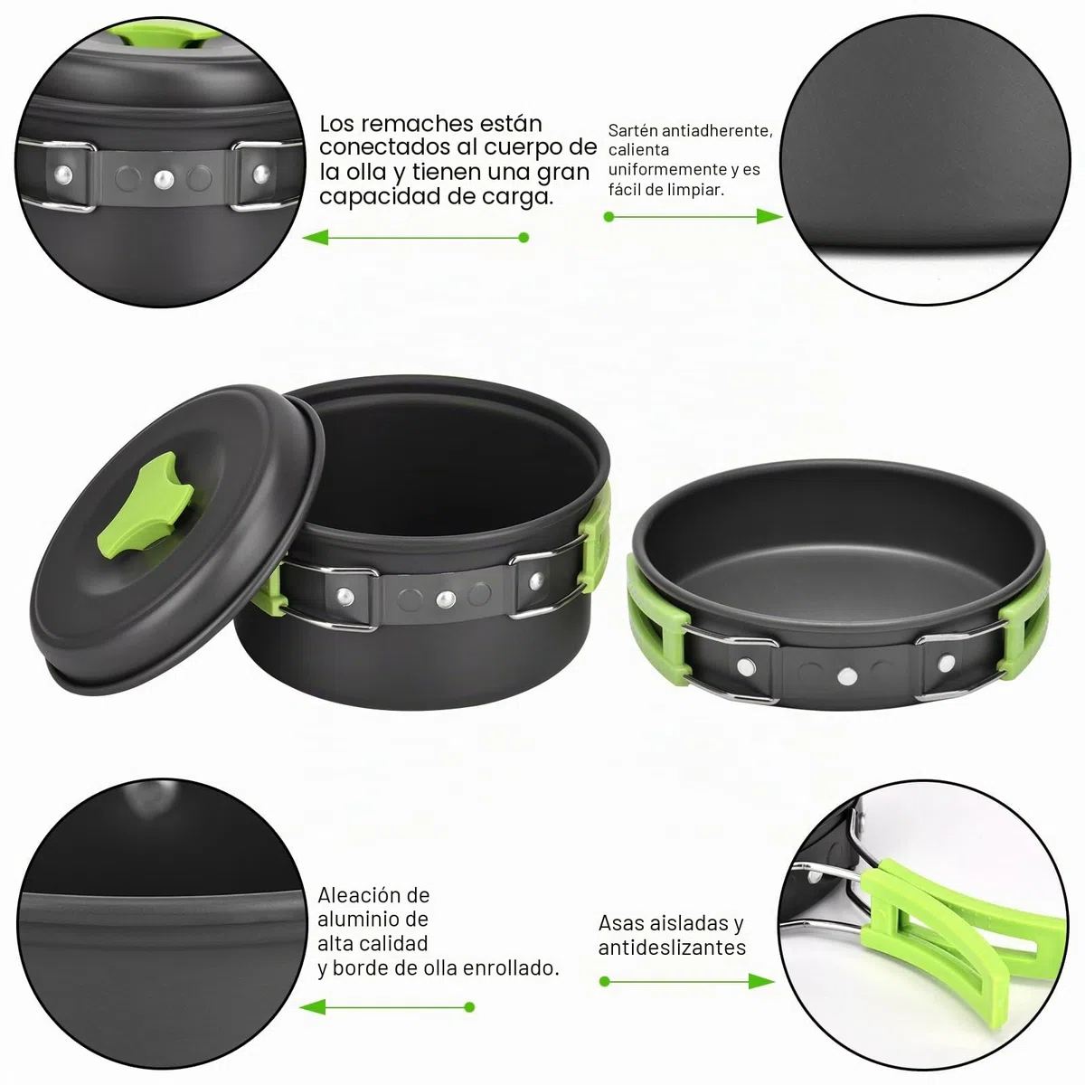 Qtiwe Juego de vajilla de Camping, Camping Cookware Outdoor Libre, Camping Utensilios de Cocina Plegable de 10 Piezas para Senderismo, Picnic, Barbacoa, Certificado por la FDA