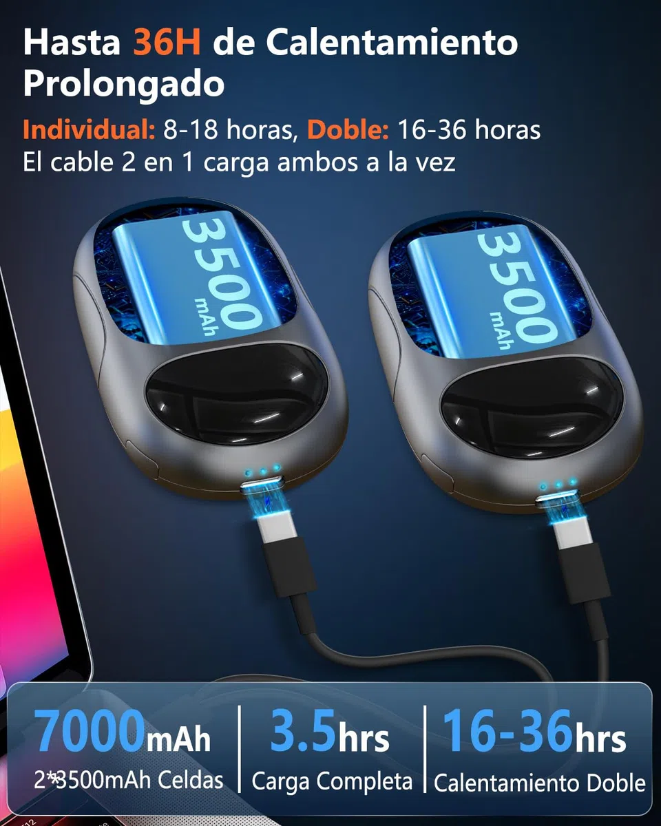 DDKJ Calentador de Manos Recargable 2 Piezas,Calienta Manos 18 Horas de Calor,Calientamanos Electrónico de Bolsillo,3 Niveles de Calor hasta 55℃,Hand Warmer,Regalos para Mujeres, Hombre