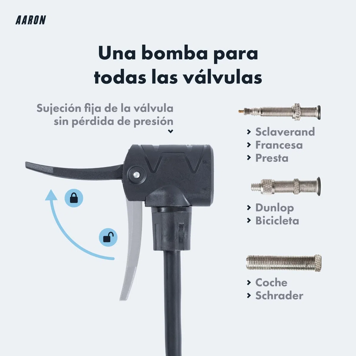 AARON AIR Bomba de pie para bicicleta con manómetro para todas las válvulas, bomba de alta presión para bicicleta de carretera, bomba de aire, bomba con accesorio de bola (gris)