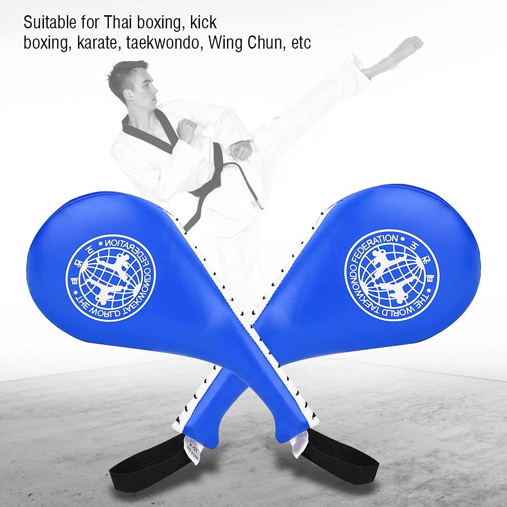 BORDSTRACT Taekwondo Kick Pads, Paquete De 2 De Cuero PU Y Acolchado De Esponja De Alta Densidad Kickboxing Striking Pad, Equipo De Entrenamiento para Karate, TKD, Artes Marciales, Dojo(Blue)