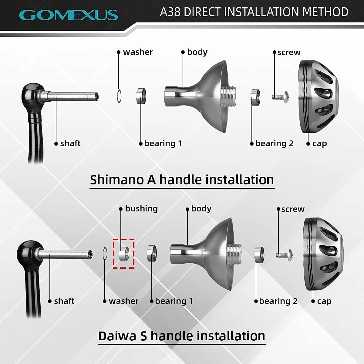 GOMEXUS Aluminio Potencia Pomo Compatible para Shimano Daiwa Spinning Carretes, Carrete de Pesca Mango Pomo