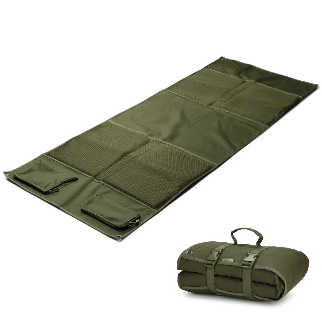 MOZETO Alfombrilla de tiro extragrande, plegable con acolchado para tiros tumbados, equipado con sistema de correa Molle y dos bolsillos para accesorios
