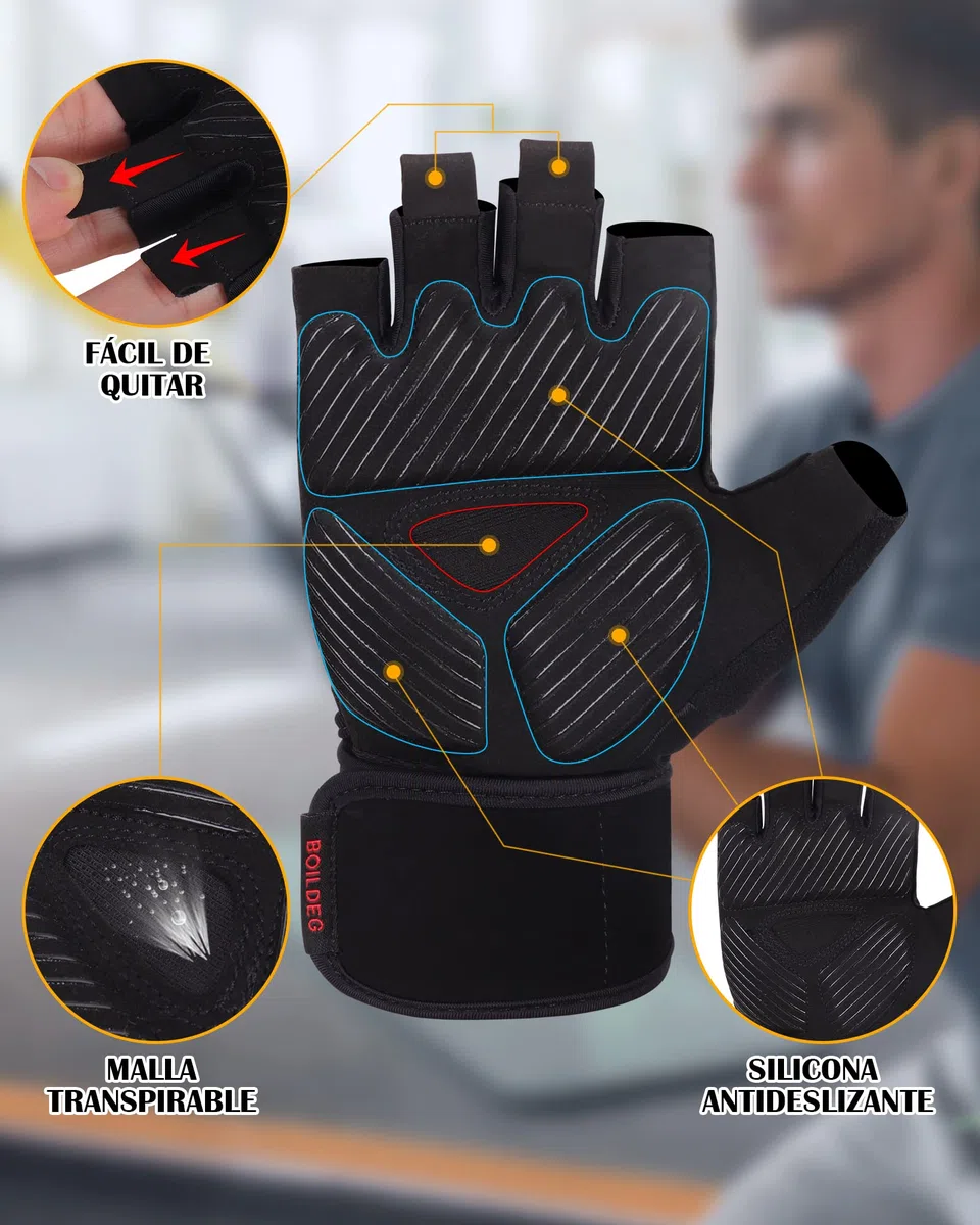 Guantes Gimnasio Hombre Mujer,Guantes Pesas Gym Guantes Fitness Transpirable con Protección Completa de Muñeca y Palma para Crossfit Levantamiento de Pesas Musculación