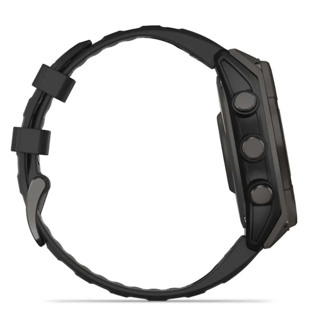 Garmin Fenix 8-47 mm, AMOLED, Saphir, Carbongrau, DLC Titan mit schwarz/kieselgrauem Silikon