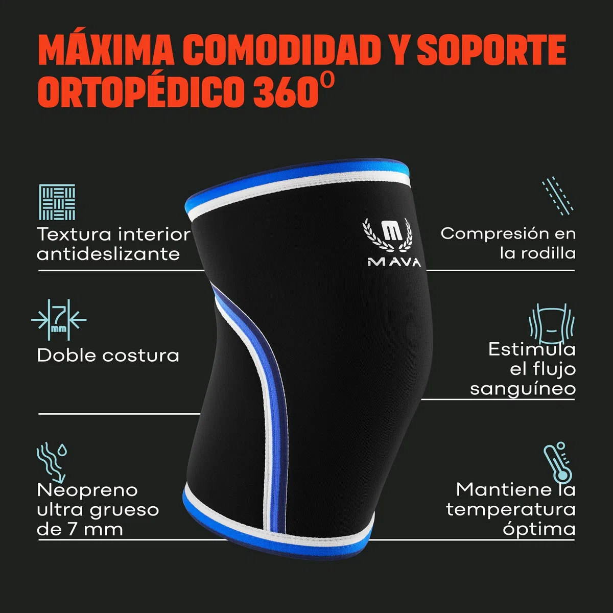 Mava Sports Rodilleras deportivas de neopreno, 7 mm, para entrenamiento, halterofilia, sentadillas, musculación, fitness, soporte de rodilla, Unisex, Negro S