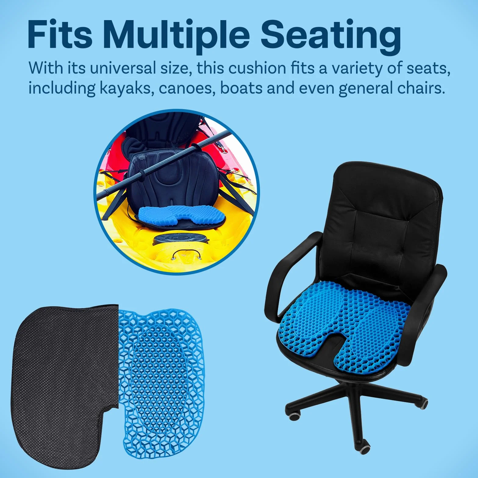 MMOBIEL Cojín de Asiento de Kayak Almohadilla Antideslizante de Gel Impermeable - Asiento Portátil para Kayak, Barco, Canoa etc. - Alivio de Presión y Comodidad - (U Shaped)