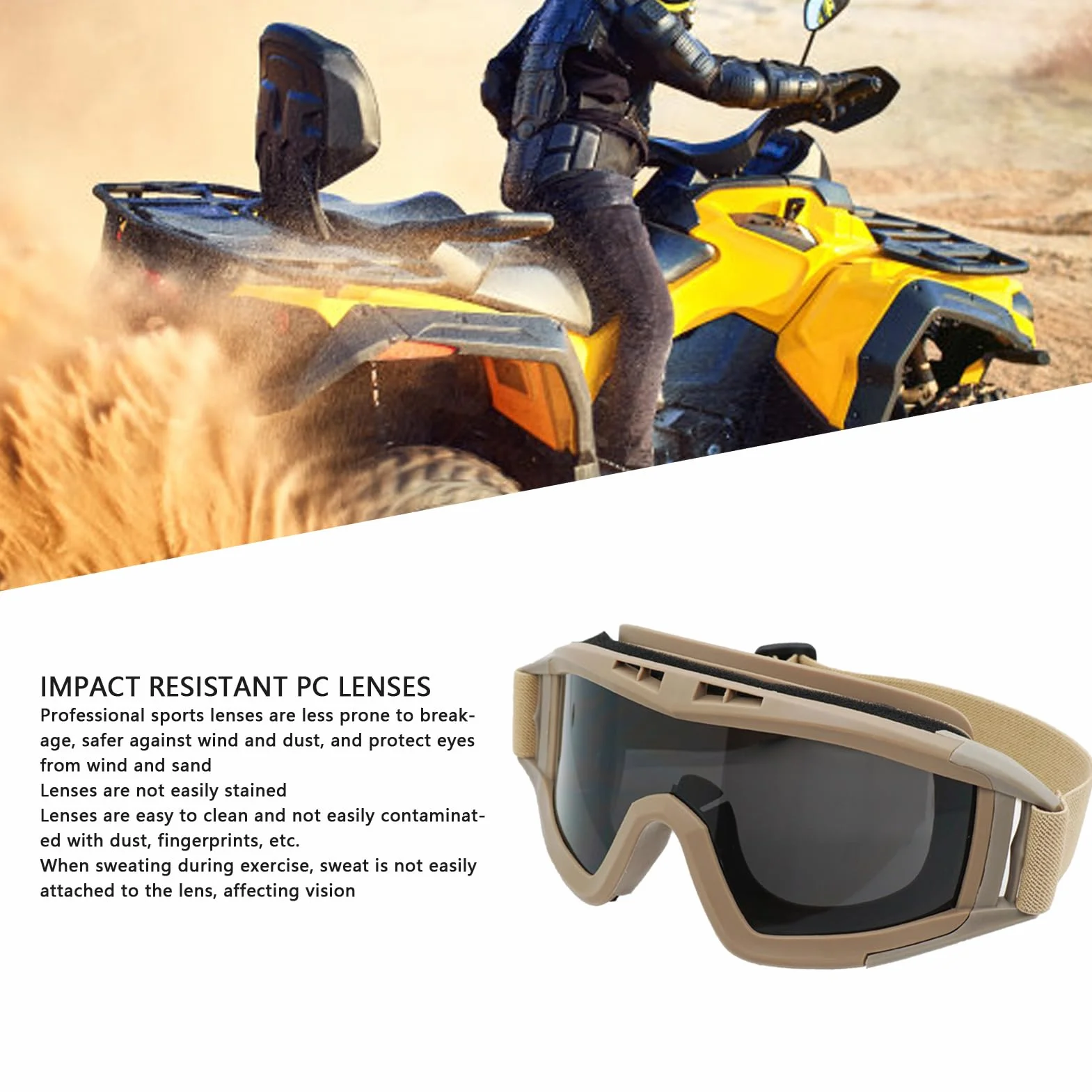 RiToEasysports Desert Locust Goggles, Khaki Desert Locust Gafas a Prueba de Viento a Prueba de para Motocicletas Al Aire Airsoft Goggles con 2 Lentes para Hombres, Mujeres y Adultos