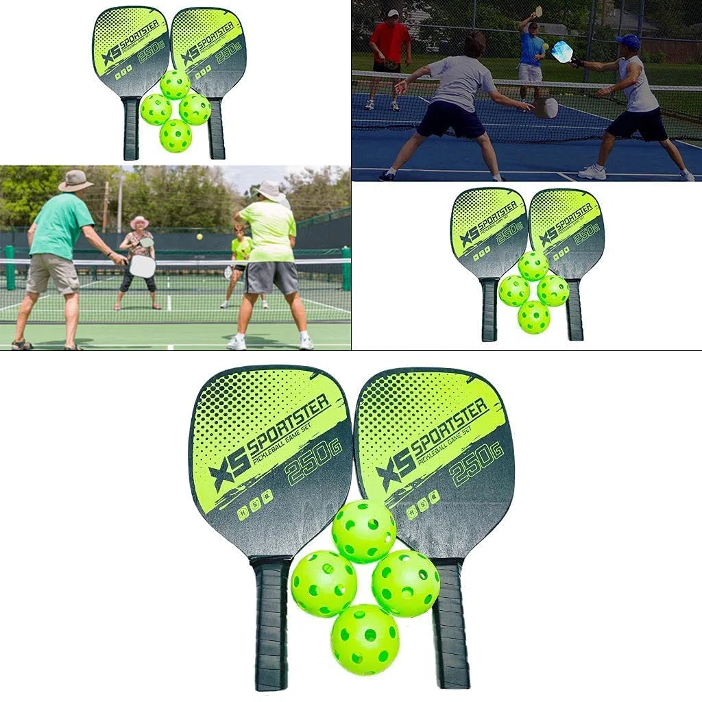 zalati Paquete de 2 raquetas de pickleball, 4 bolas de pepinillo con bolsa de transporte para principiantes en deportes de interior y exterior