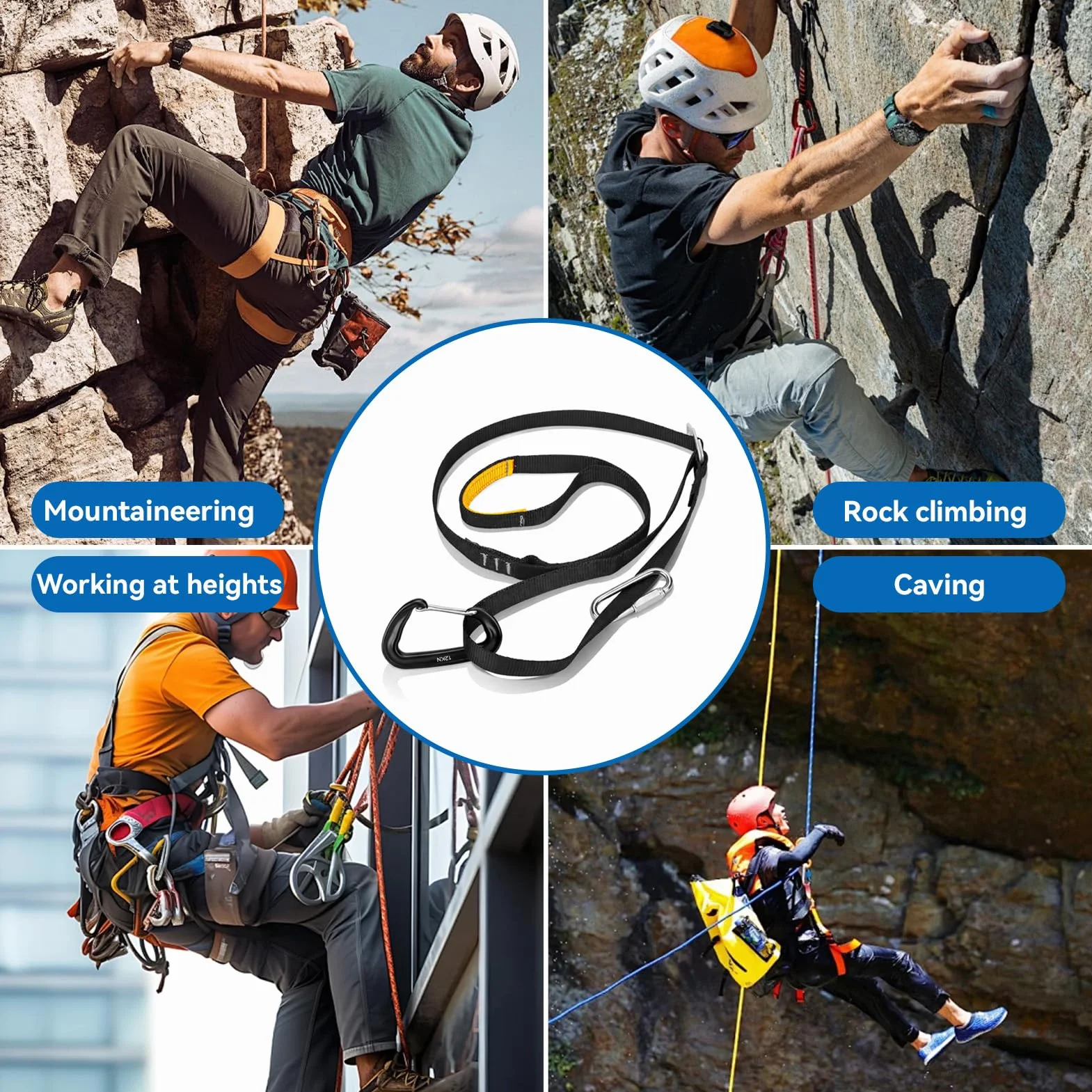HERCHR Ascensor de Pedal para Montañismo, Ascensor de Pedal para Escalada en Roca al Aire Libre de 15 KN Cinturón de Cuerda para Ascenso en Trabajos Aéreos de 80-133 cm para Seguridad Técnica