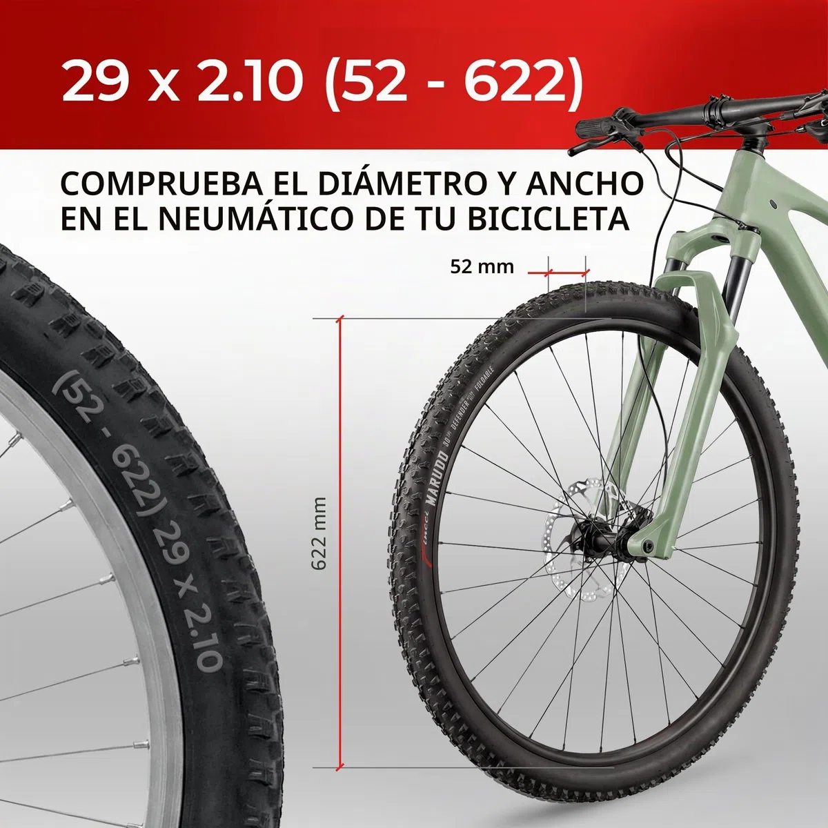 Fincci Cubiertas MTB 29 x 2.1 Pulgadas con 2X Camara de Aire 52-622 - Neumáticos Plegable 29 con 1mm Antipinchazos para Adulto, Gravel, Montaña, Eléctrica, Mountain Bike y Bicicleta Carretera